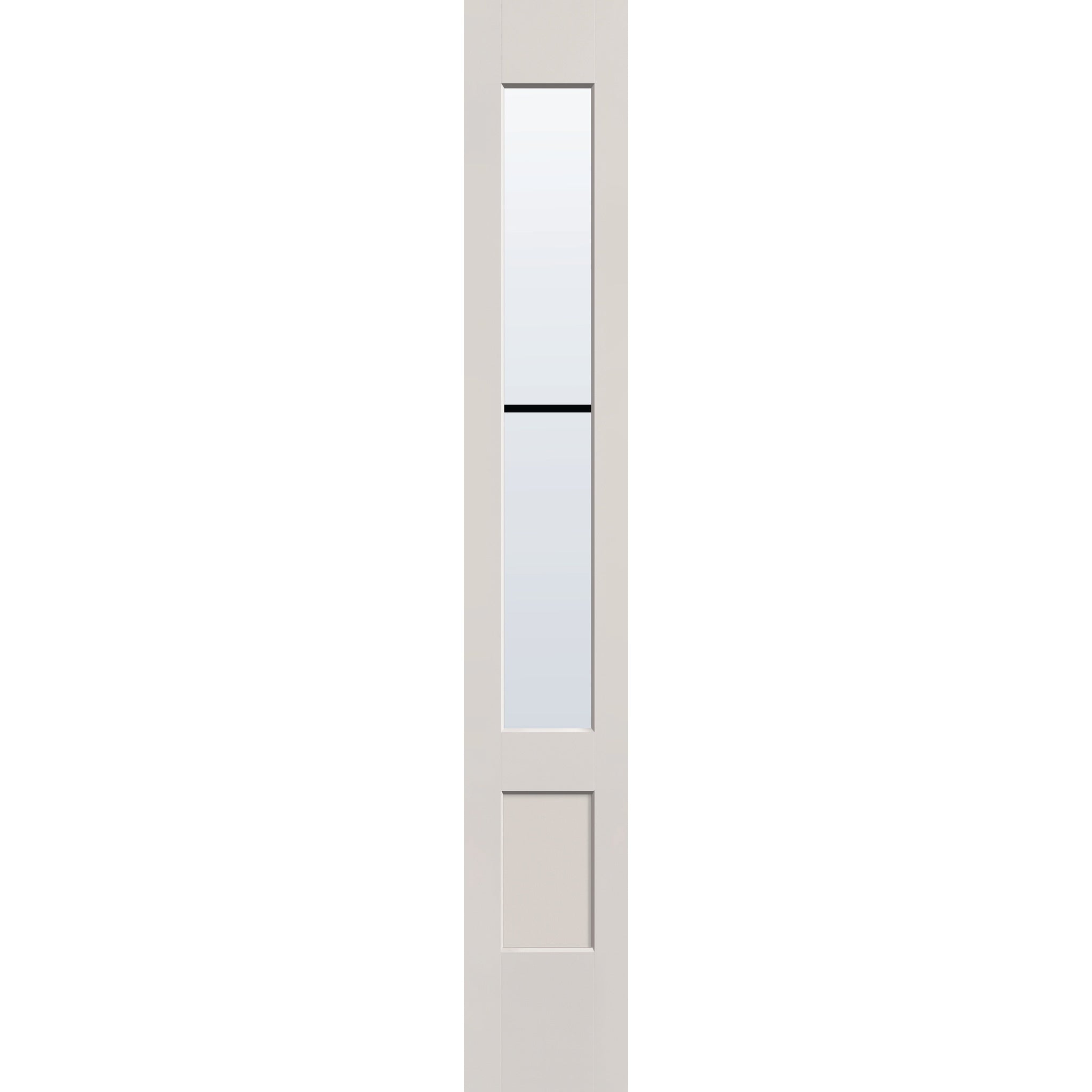 2 light grille flush glazed hurricane-rated fiberglass sidelite panel, 3/4 lite shaker, 12" x 80", white satin smooth finish, white grilles between glass