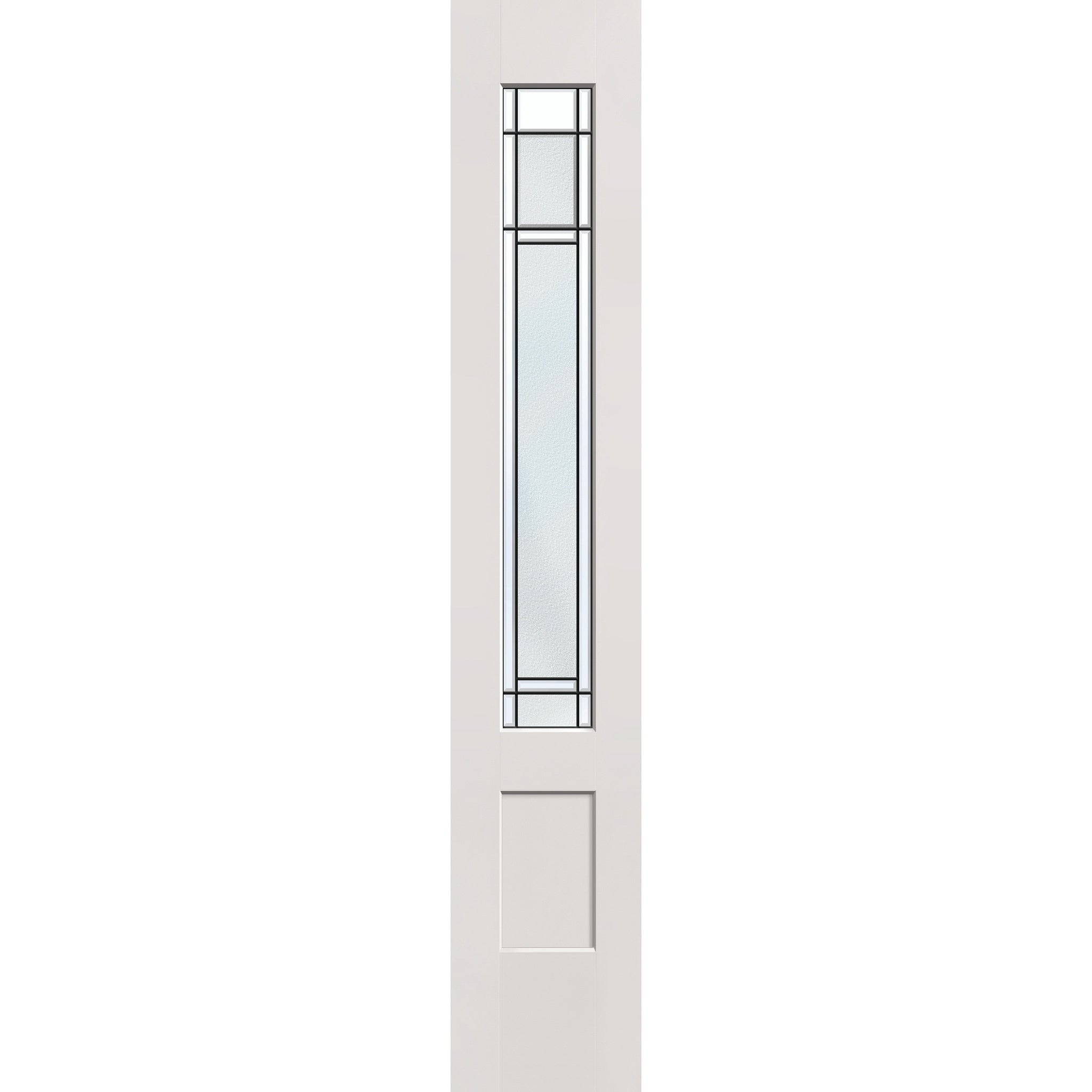 Berkley flush glazed fiberglass sidelite panel, 3/4 lite shaker, 14" x 80", white satin smooth finish, Patina caming