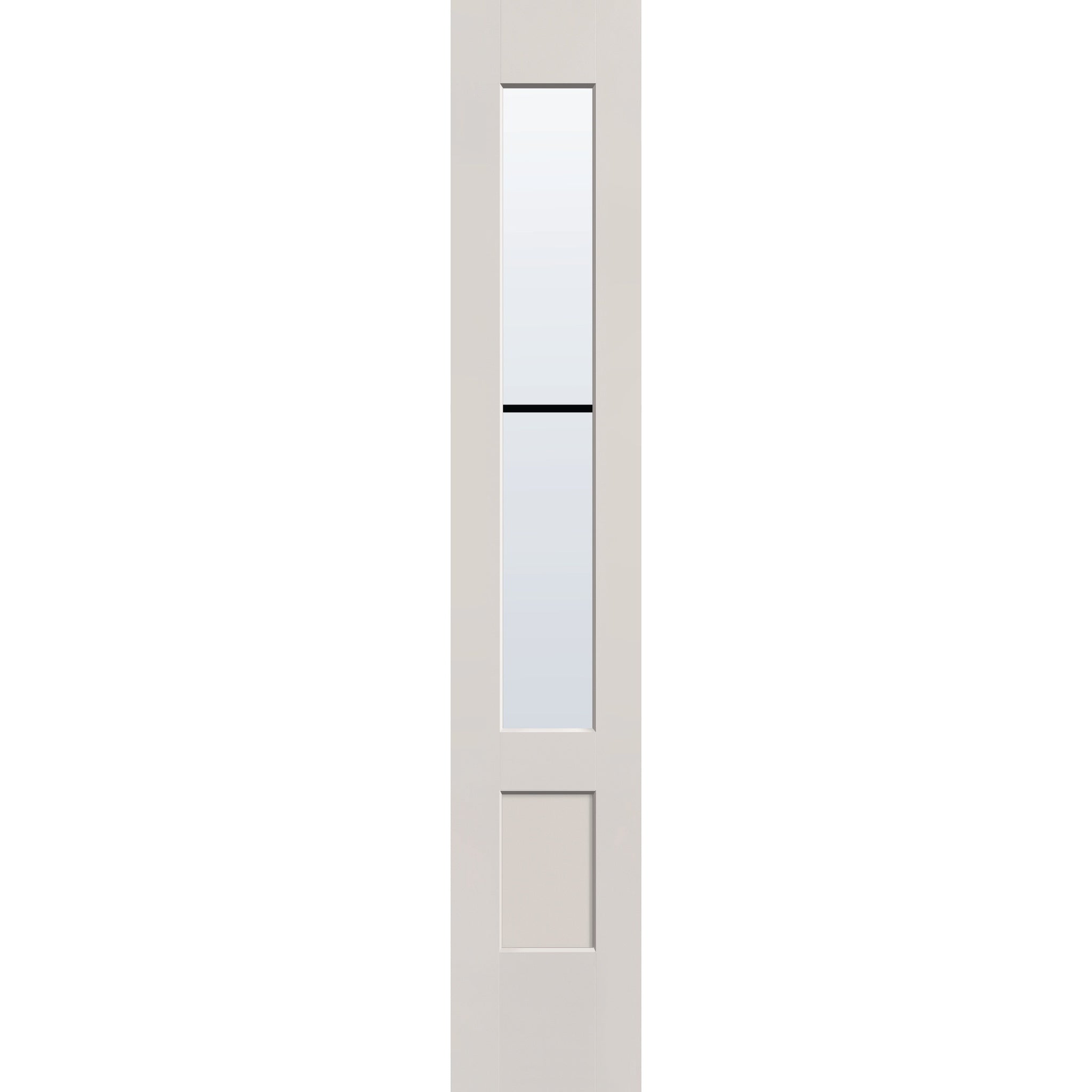 2 light grille flush glazed fiberglass sidelite panel, 3/4 lite shaker, 14" x 80", white satin smooth finish, black grilles between glass
