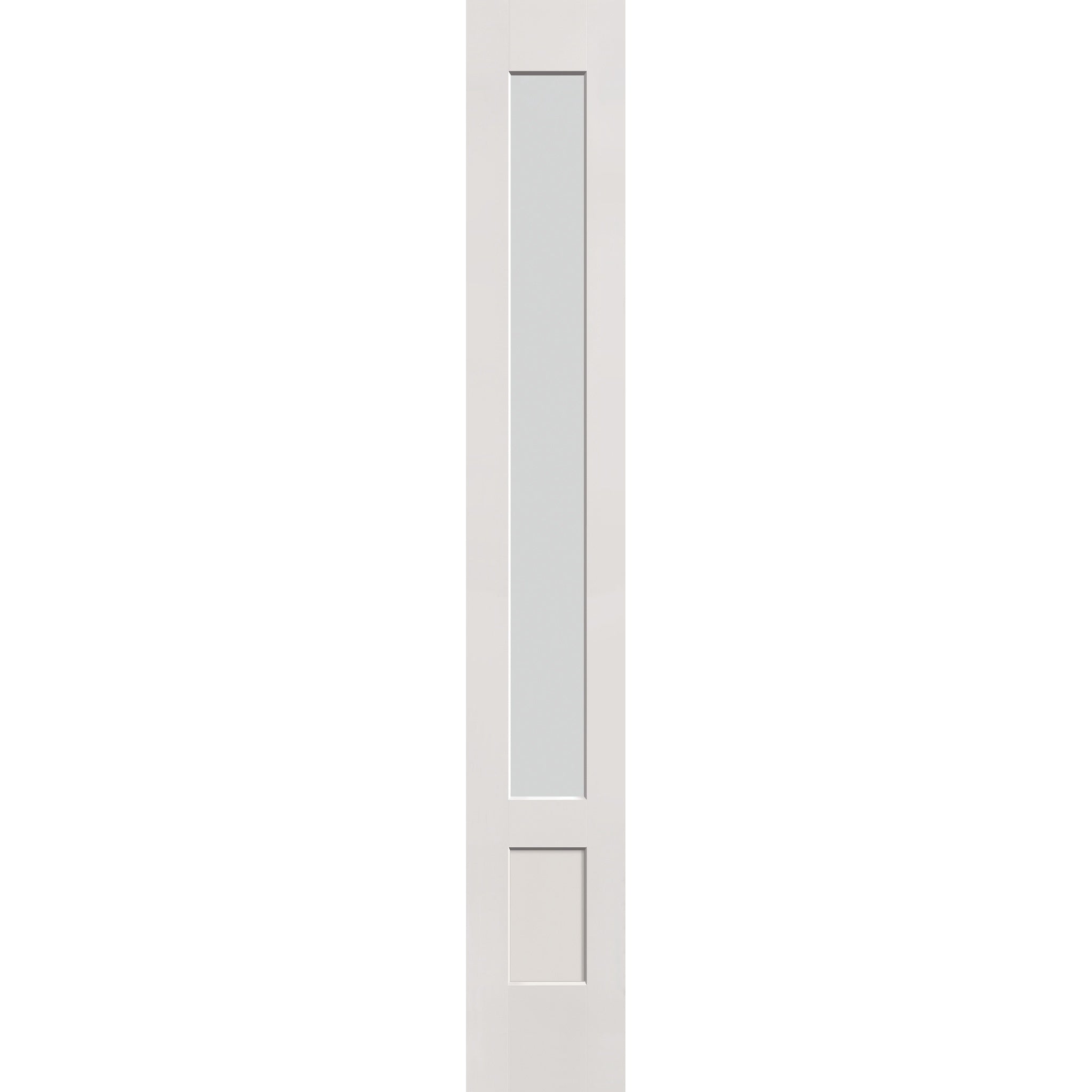 Frost flush glazed fiberglass sidelite panel, 3/4 lite shaker, 14" x 96", white satin smooth finish