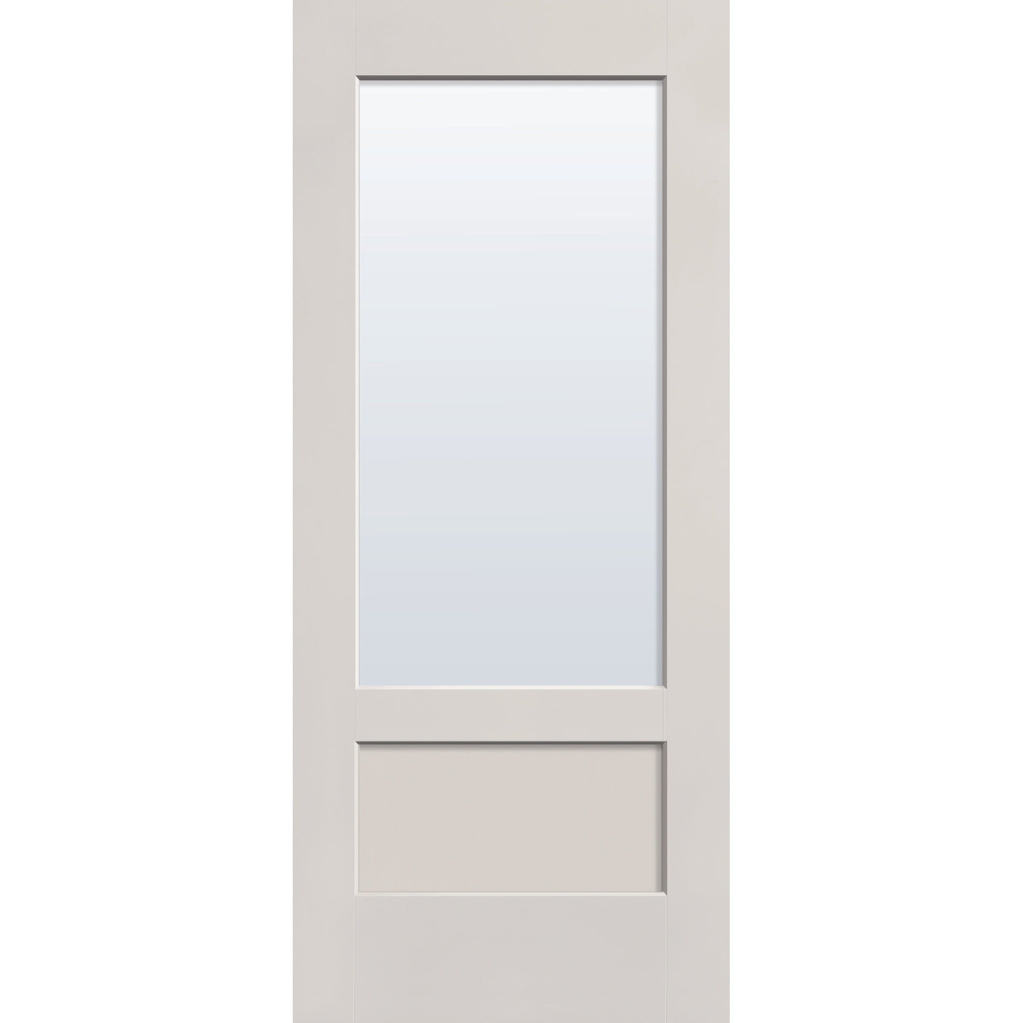 Clear flush glazed hurricane-rated fiberglass entry door, 3/4 lite shaker, 34" x 80", white satin smooth finish