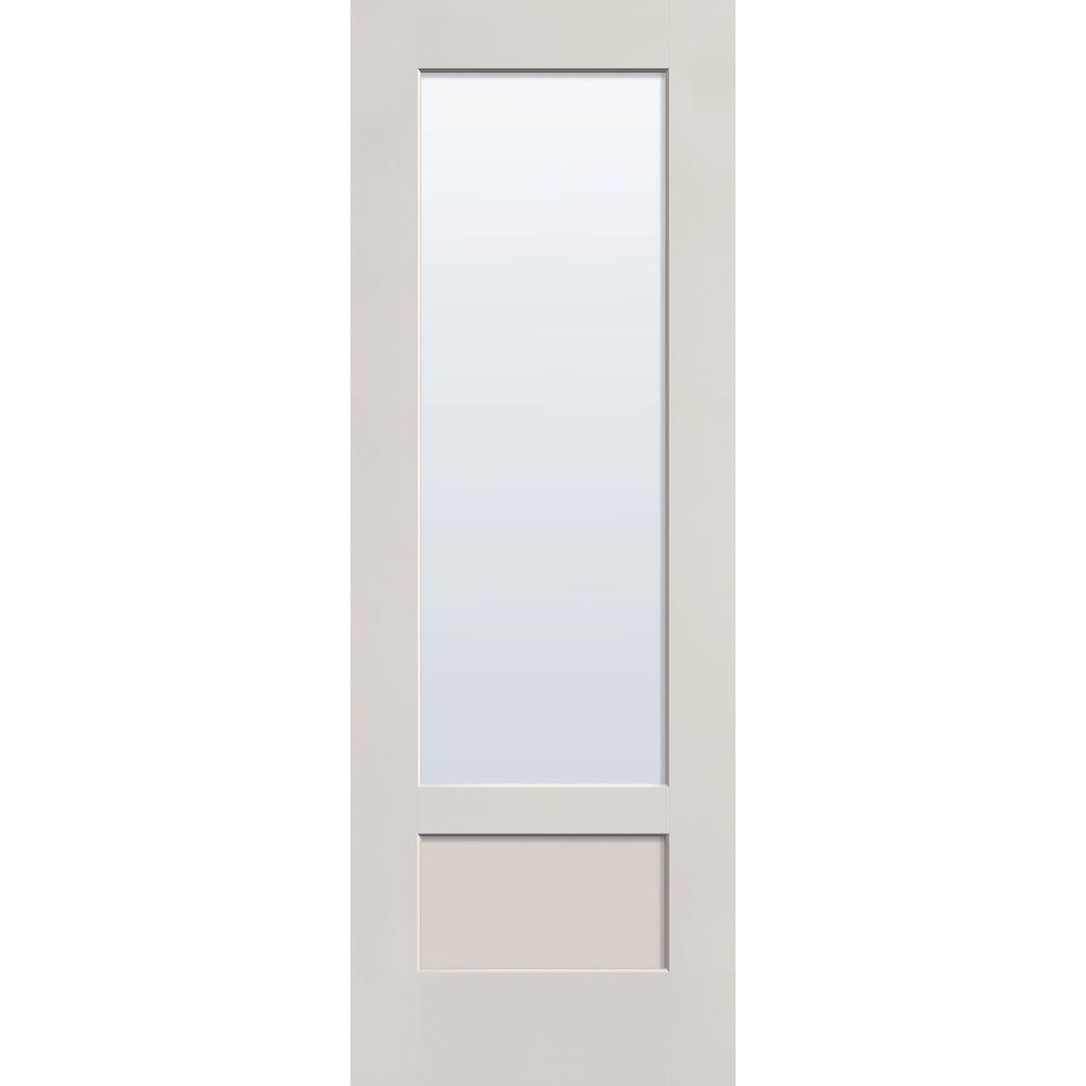 Clear flush glazed hurricane-rated fiberglass entry door, 3/4 lite shaker, 34" x 96", white satin smooth finish