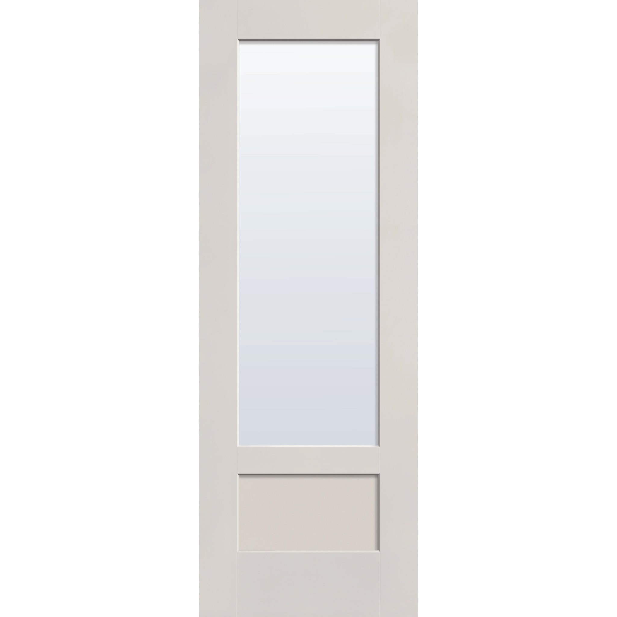 Clear flush glazed fiberglass entry door, 3/4 lite shaker, 34" x 96", white satin smooth finish