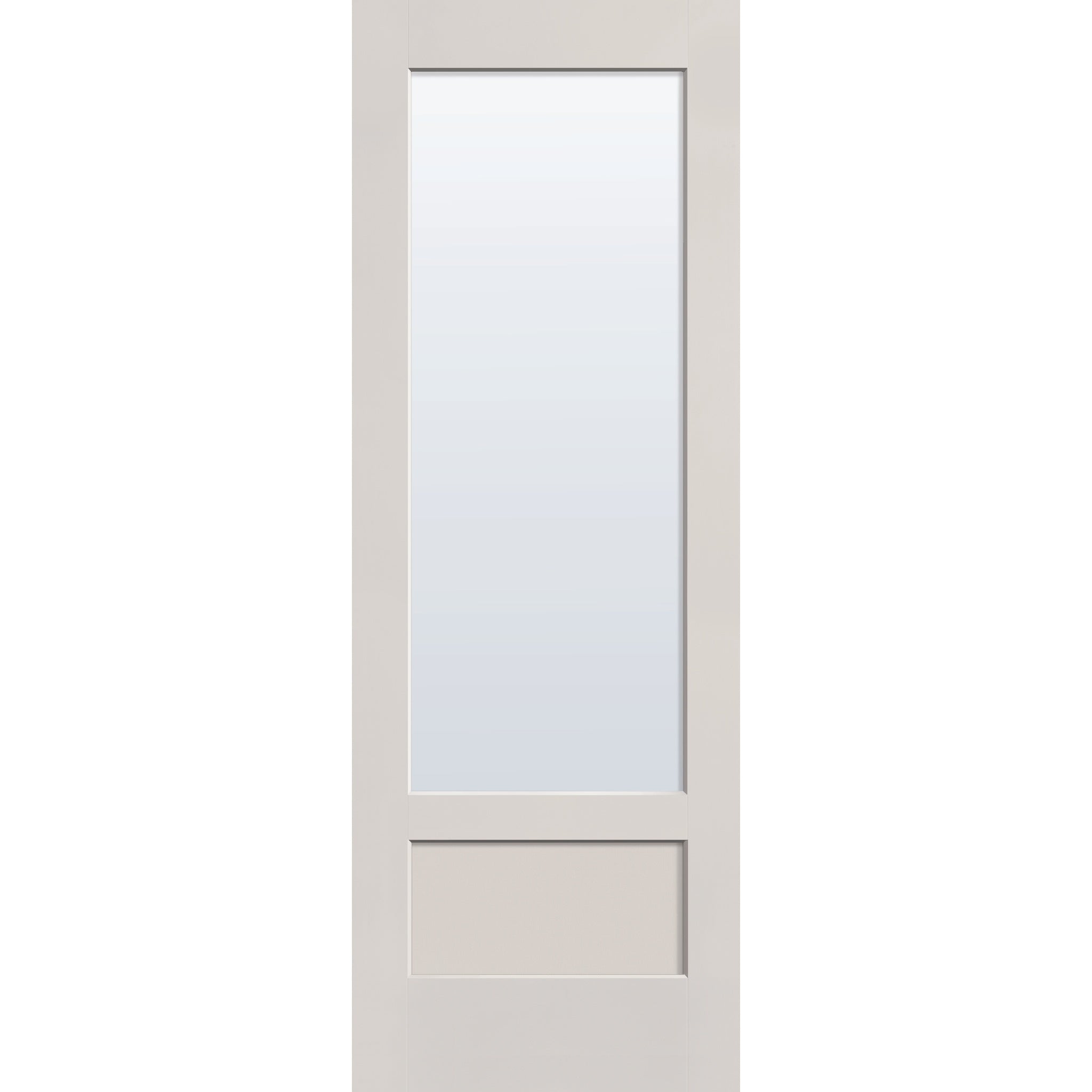 Clear flush glazed fiberglass entry door, 3/4 lite shaker, 34" x 96", white satin smooth finish