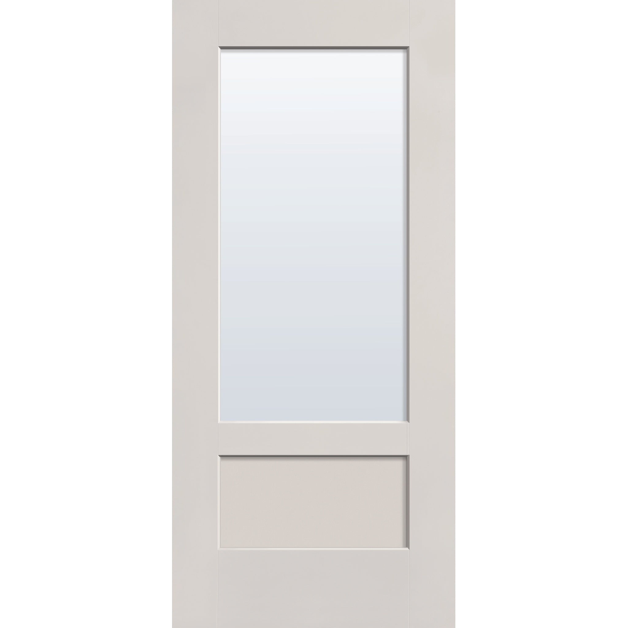 Clear flush glazed fiberglass entry door, 3/4 lite shaker, 36" x 80", white satin smooth finish