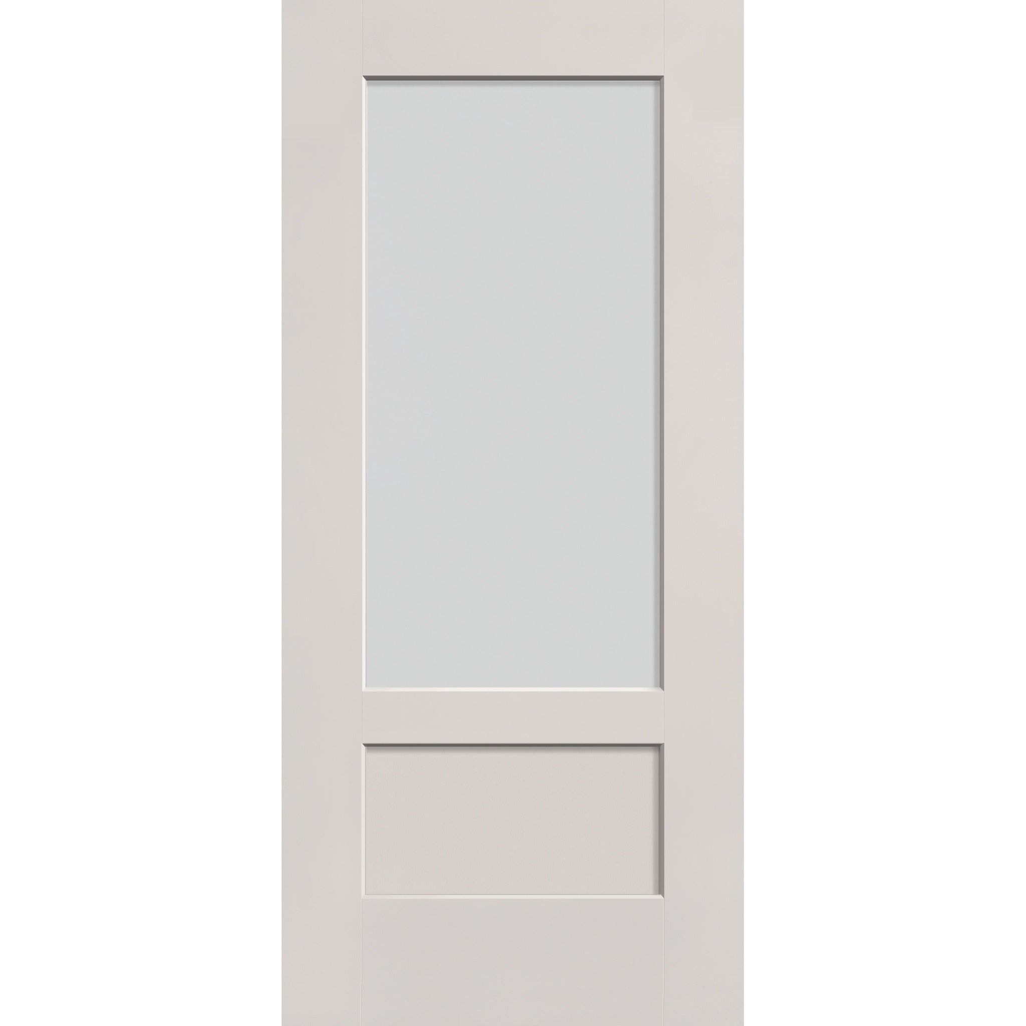 Frost flush glazed fiberglass entry door, 3/4 lite shaker, 36" x 80", white satin smooth finish