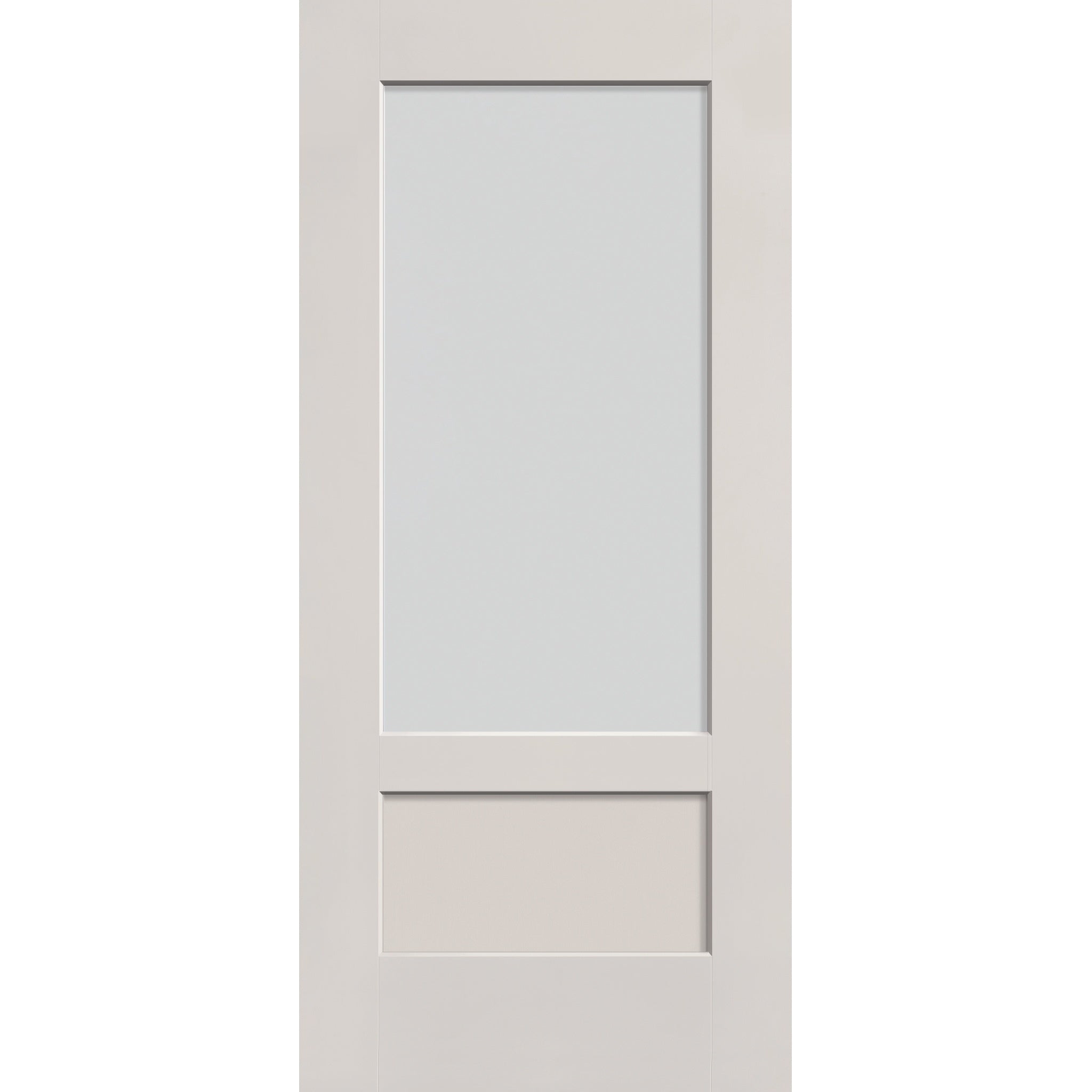 Frost flush glazed fiberglass entry door, 3/4 lite shaker, 36" x 80", white satin smooth finish