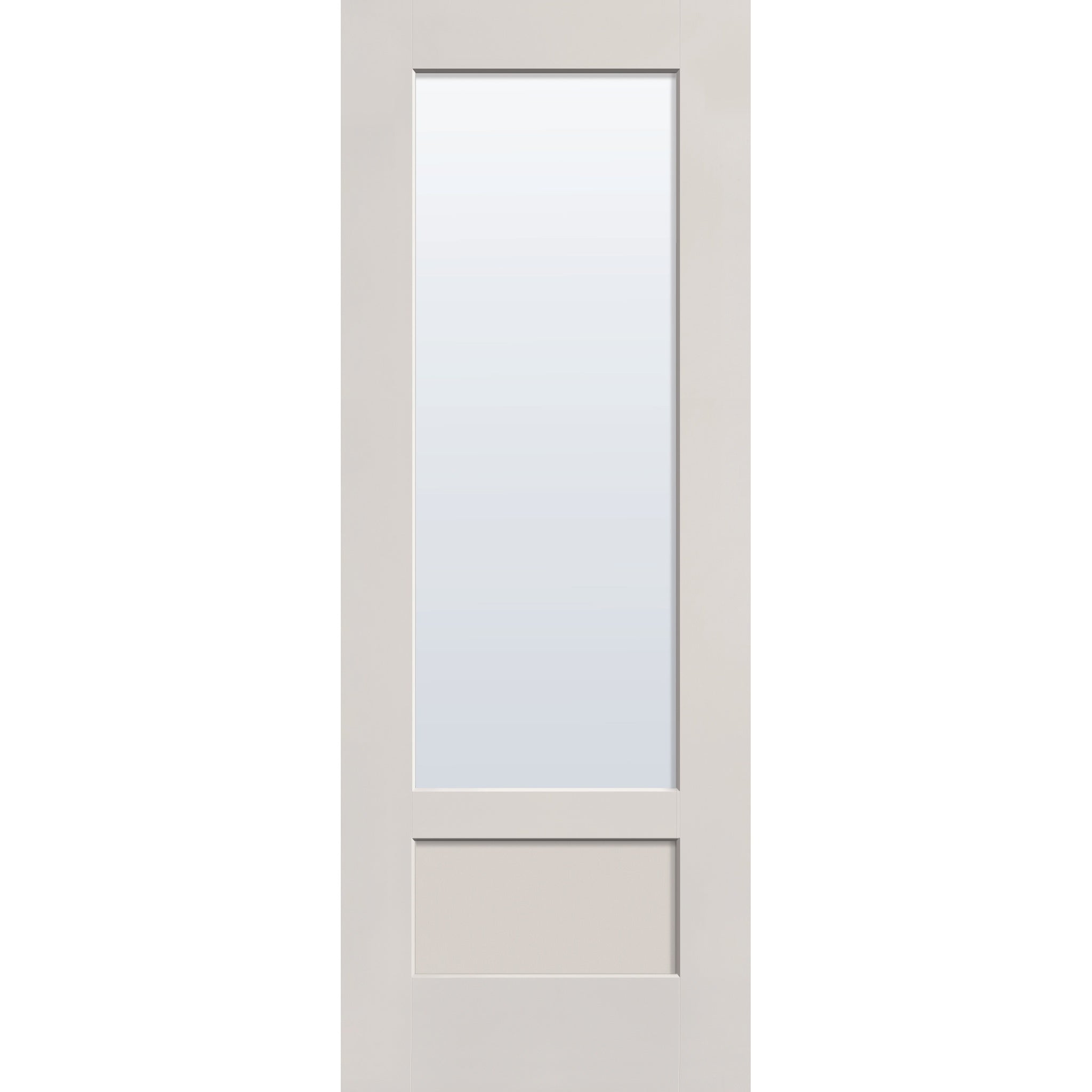 Clear flush glazed fiberglass entry door, 3/4 lite shaker, 36" x 96", white satin smooth finish