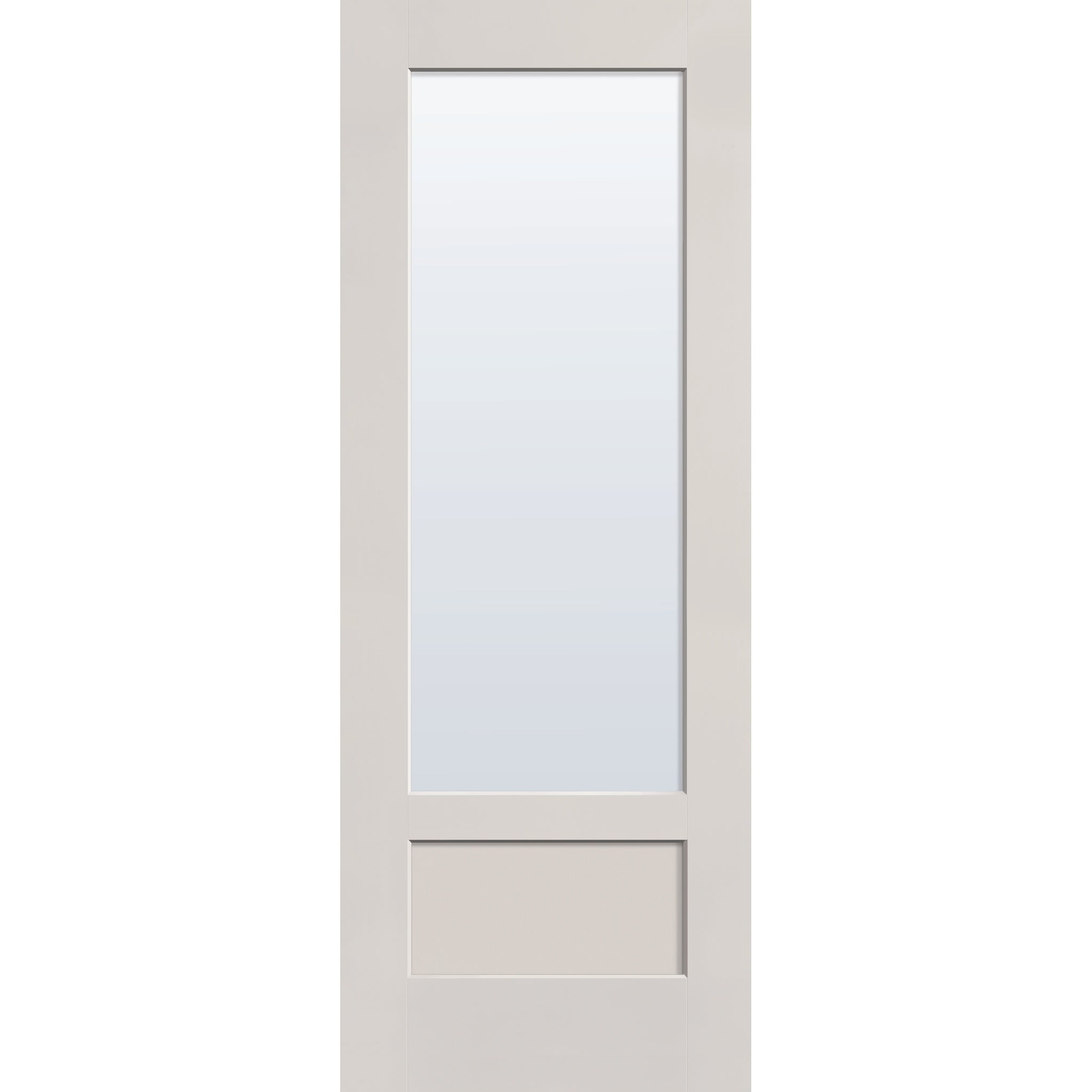 Clear flush glazed fiberglass entry door, 3/4 lite shaker, 36" x 96", white satin smooth finish