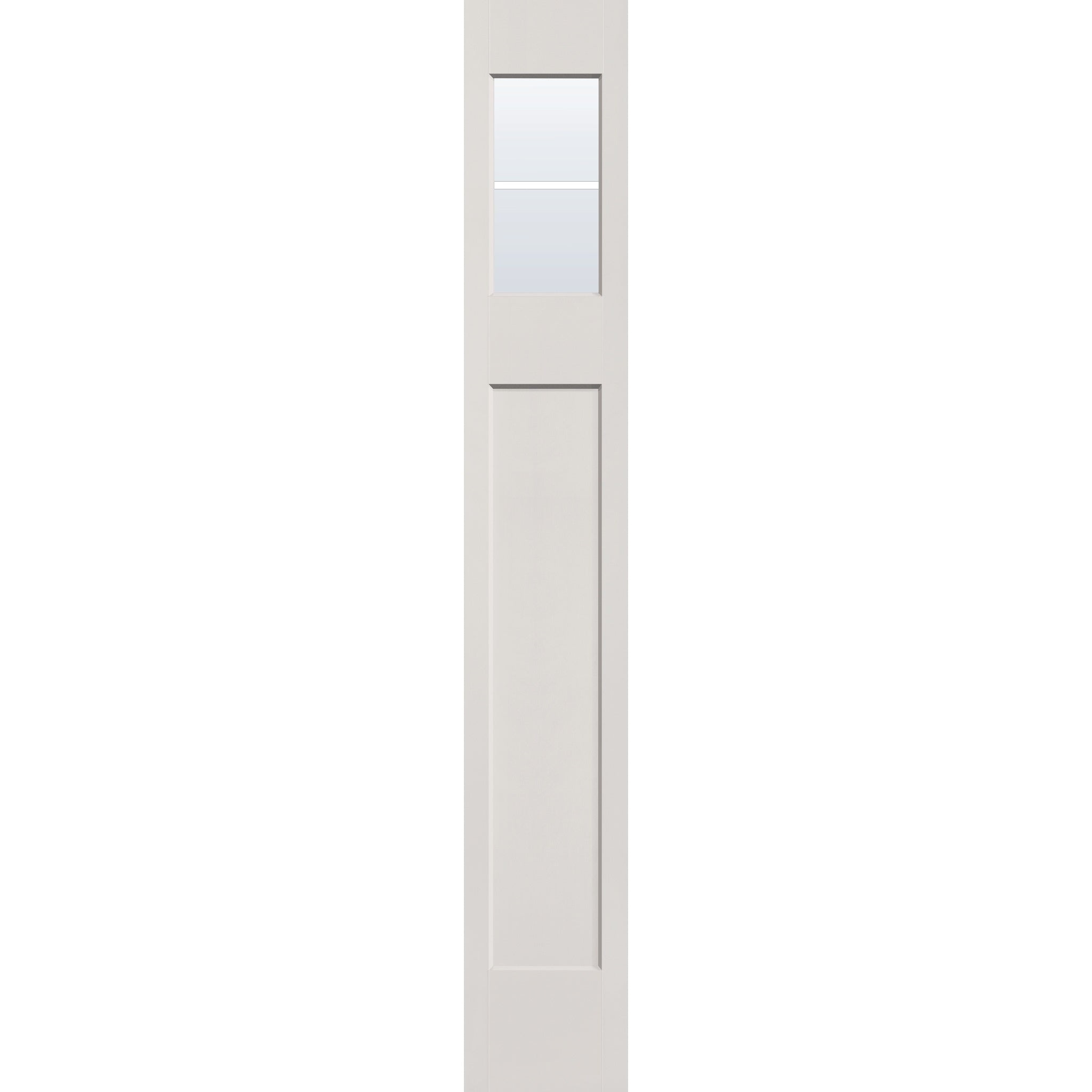 2 light grille flush glazed hurricane-rated fiberglass sidelite panel, Craftsman top lite, 12" x 80", white satin smooth finish, white grilles between glass