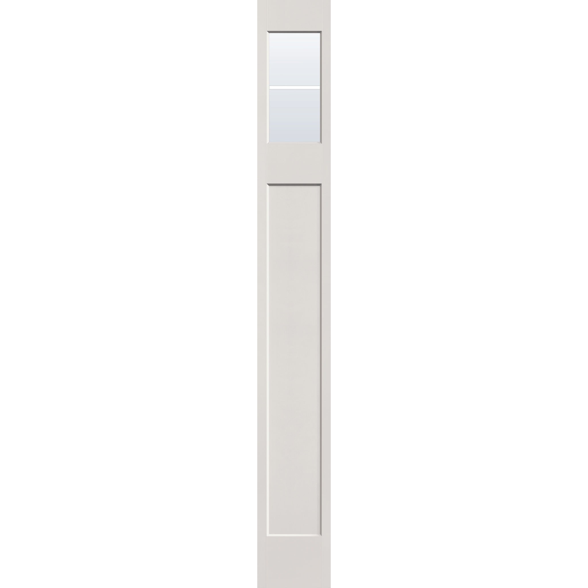 2 light grille flush glazed hurricane-rated fiberglass sidelite panel, Craftsman top lite, 12" x 96", white satin smooth finish, white grilles between glass