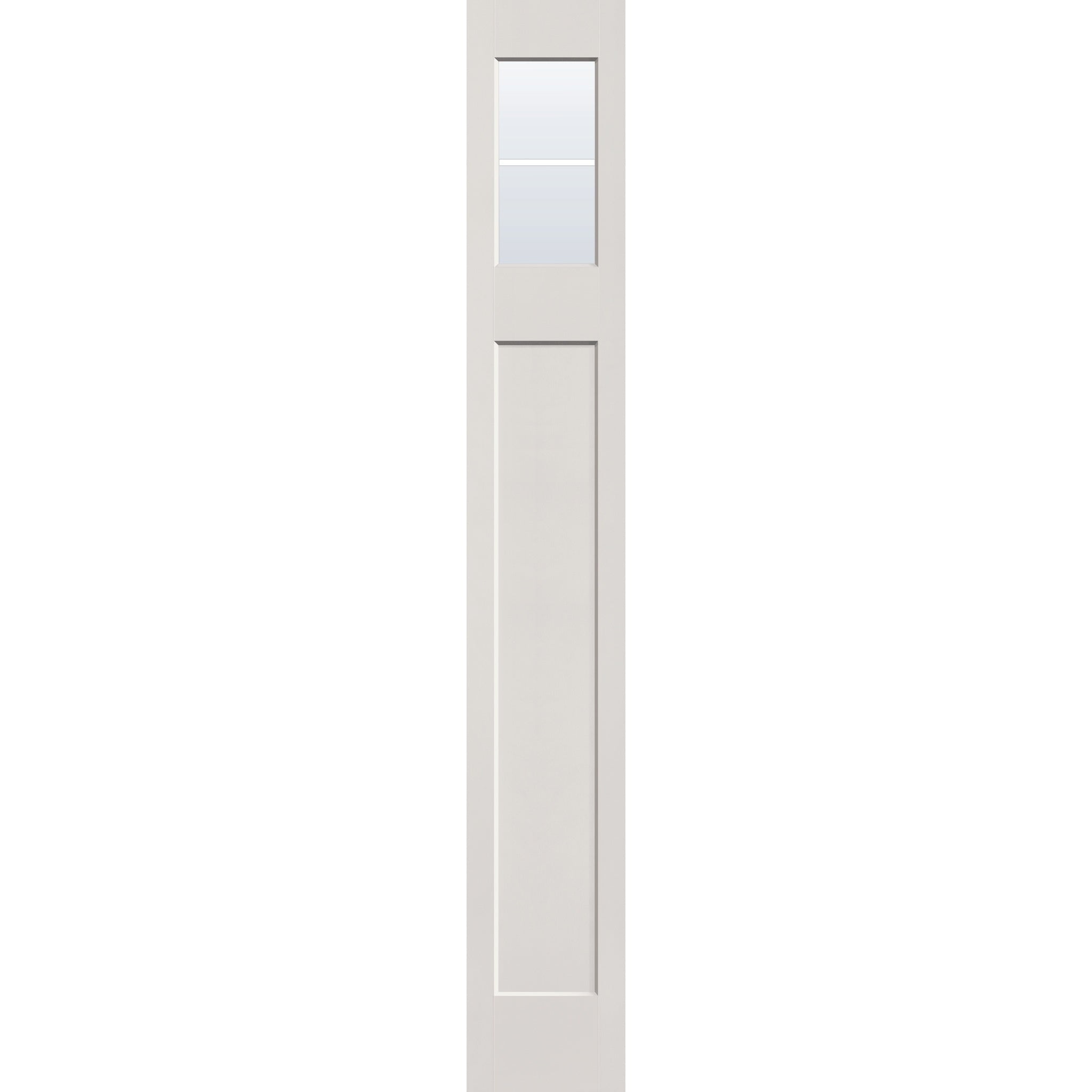 2 light grille flush glazed hurricane-rated fiberglass sidelite panel, Craftsman top lite, 14" x 96", white satin smooth finish, white grilles between glass