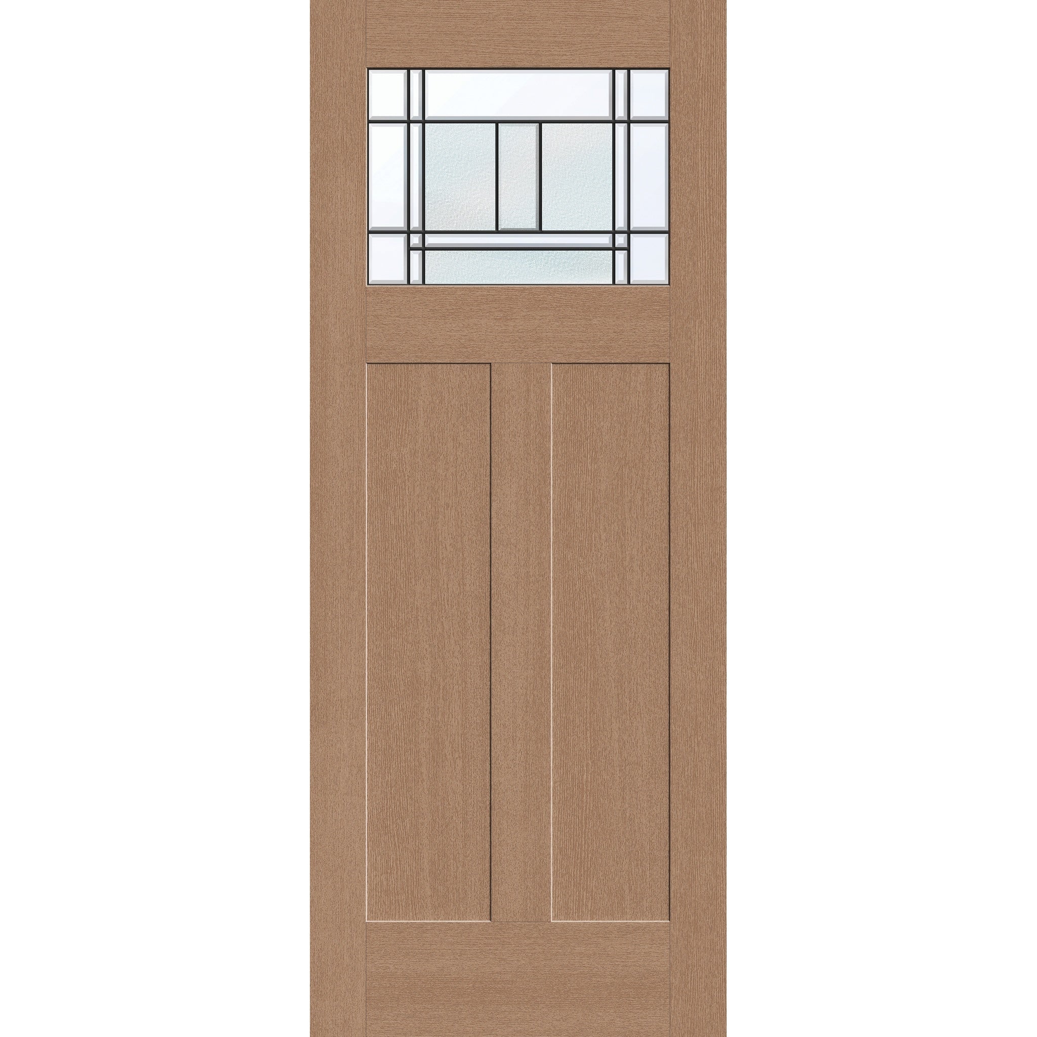 Berkley flush glazed fiberglass entry door, Craftsman 2 panel, 32" x 80", tan woodgrain finish, Patina caming