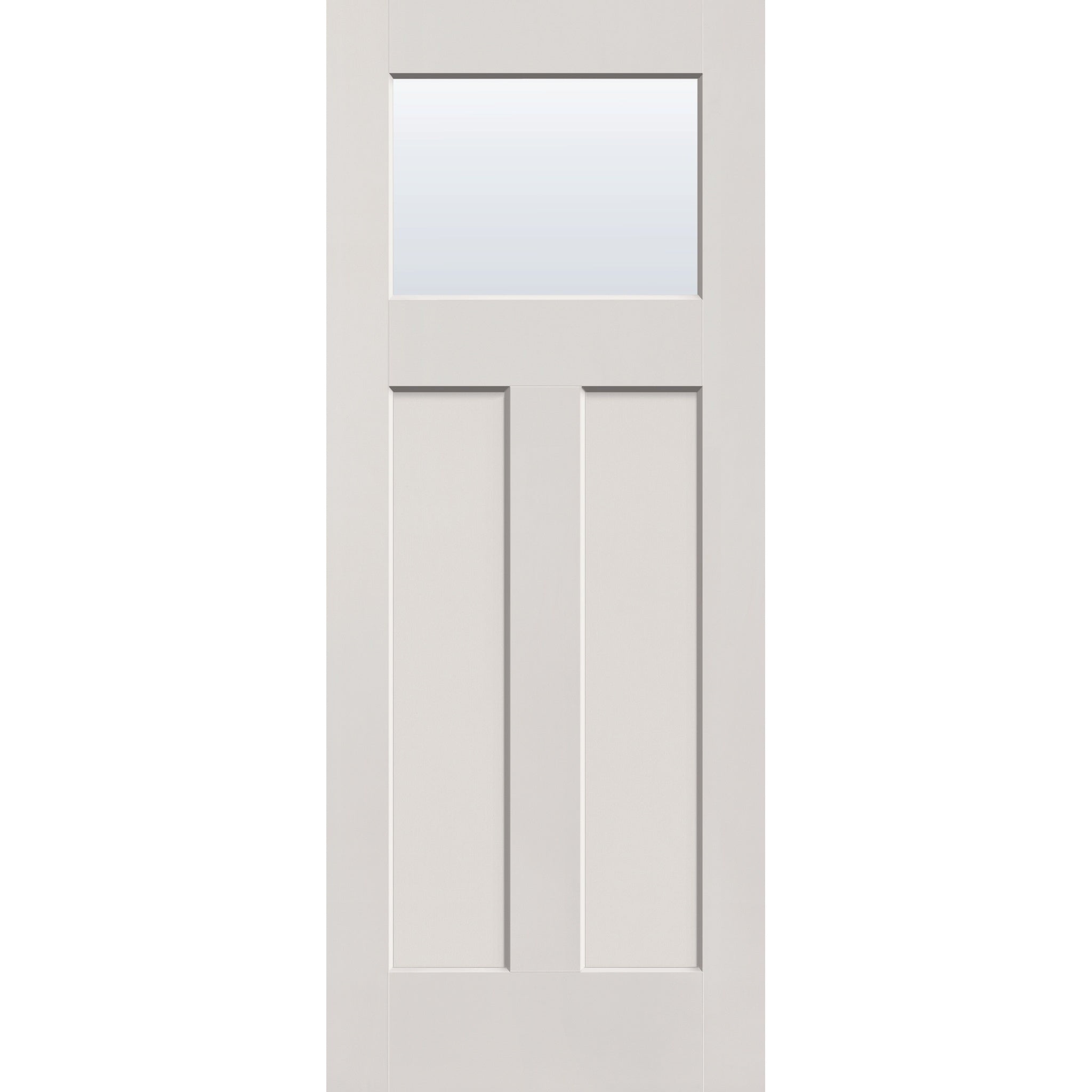Clear flush glazed fiberglass entry door, Craftsman 2 panel, 32" x 80", white satin smooth finish