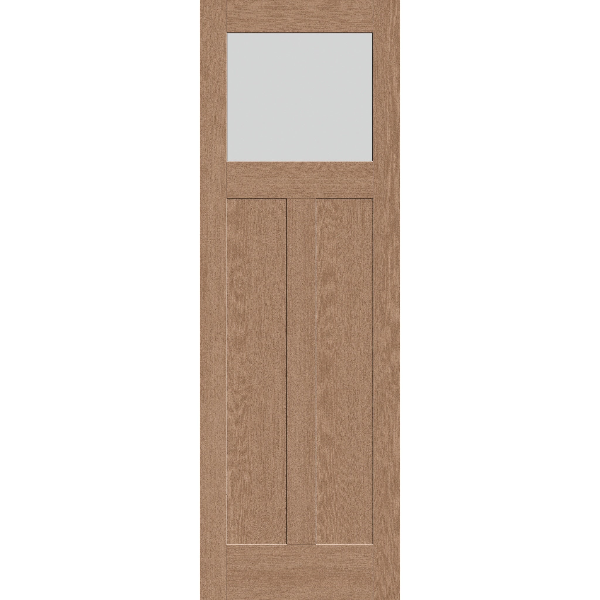 Frost flush glazed hurricane-rated fiberglass entry door, Craftsman 2 panel, 32" x 96", tan woodgrain finish