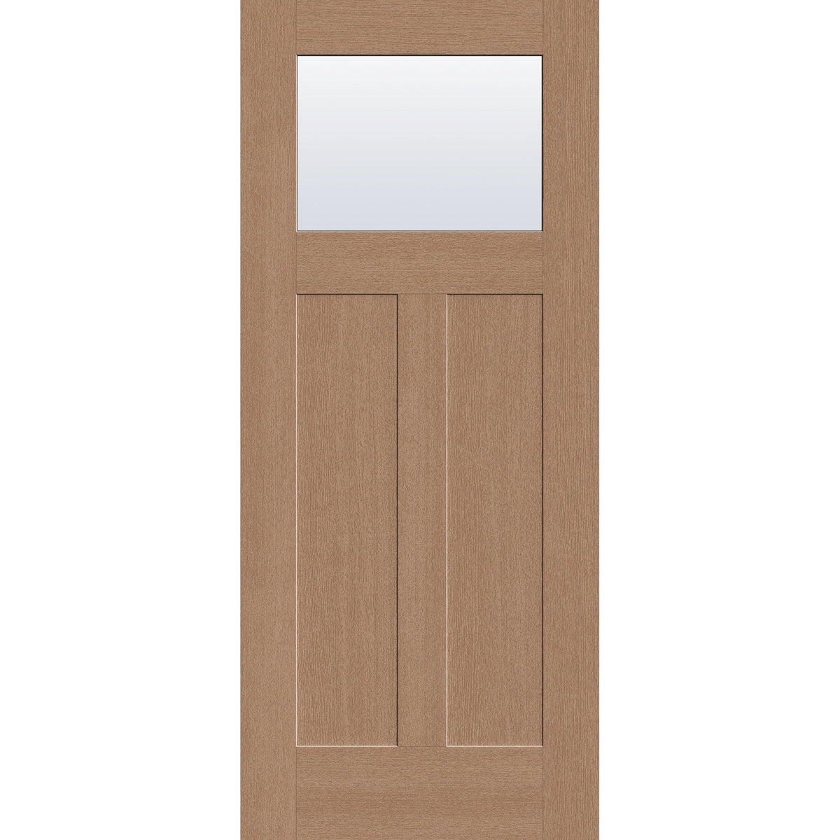 Clear flush glazed hurricane-rated fiberglass entry door, Craftsman 2 panel, 34" x 80", tan woodgrain finish