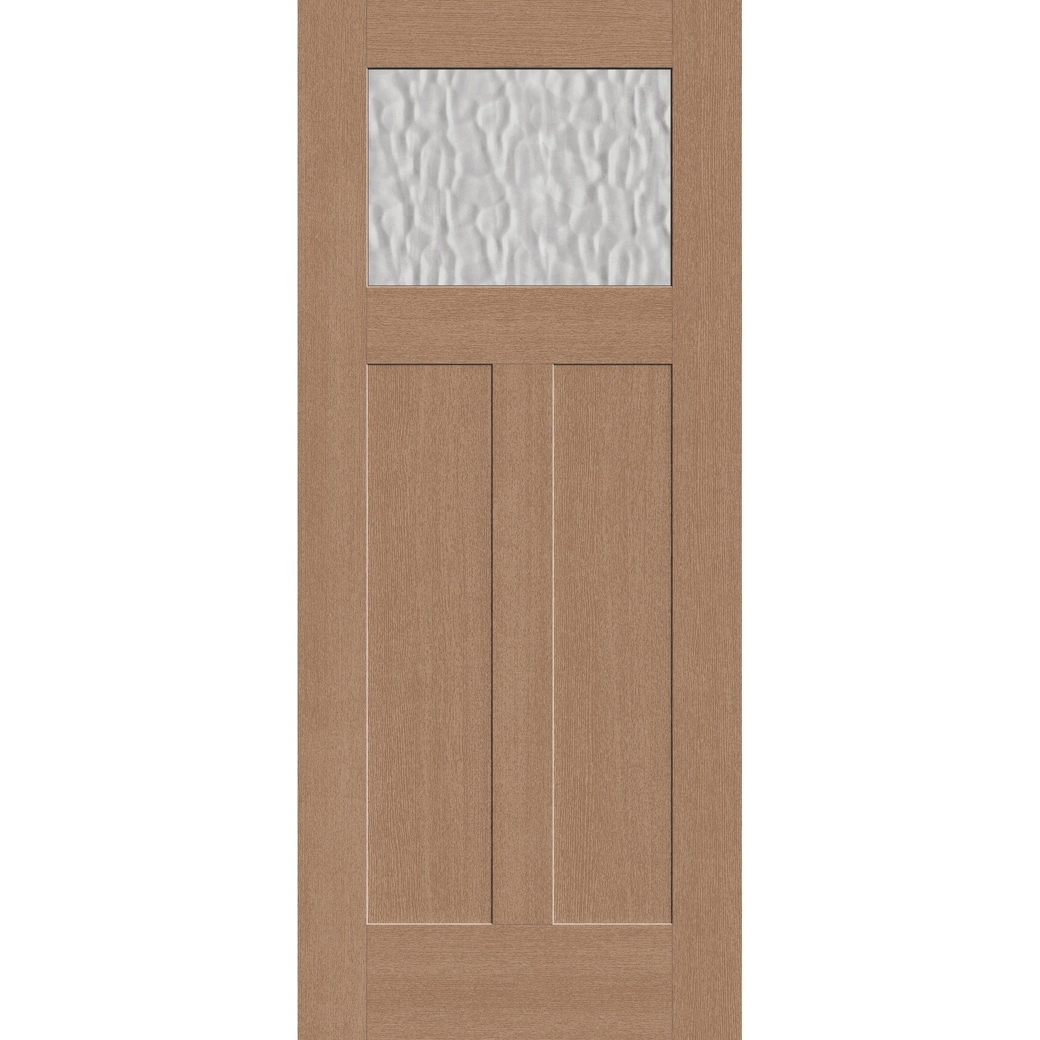 Vapor flush glazed fiberglass entry door, Craftsman 2 panel, 34" x 80", tan woodgrain finish