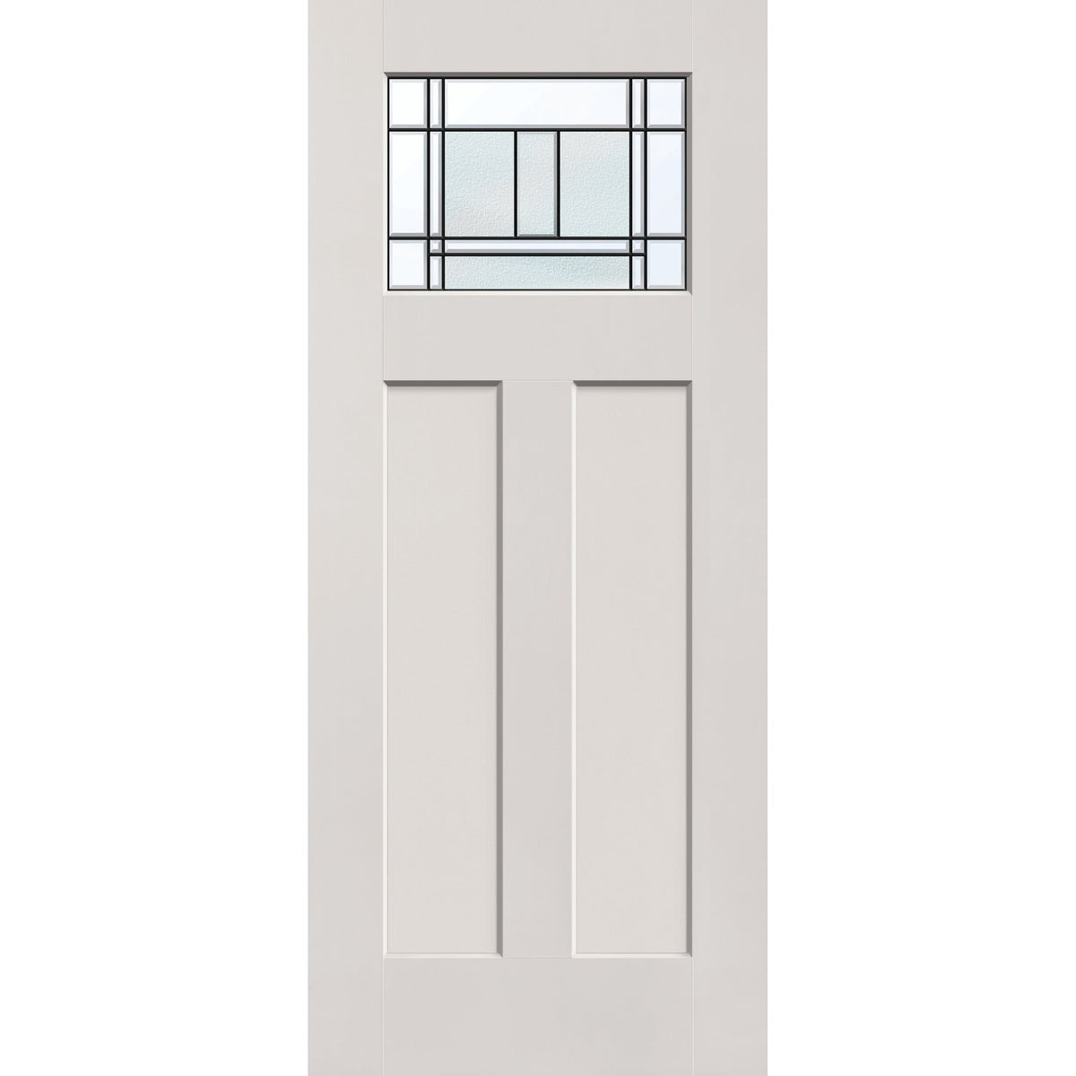 Berkley flush glazed fiberglass entry door, Craftsman 2 panel, 34" x 80", white satin smooth finish, Patina caming