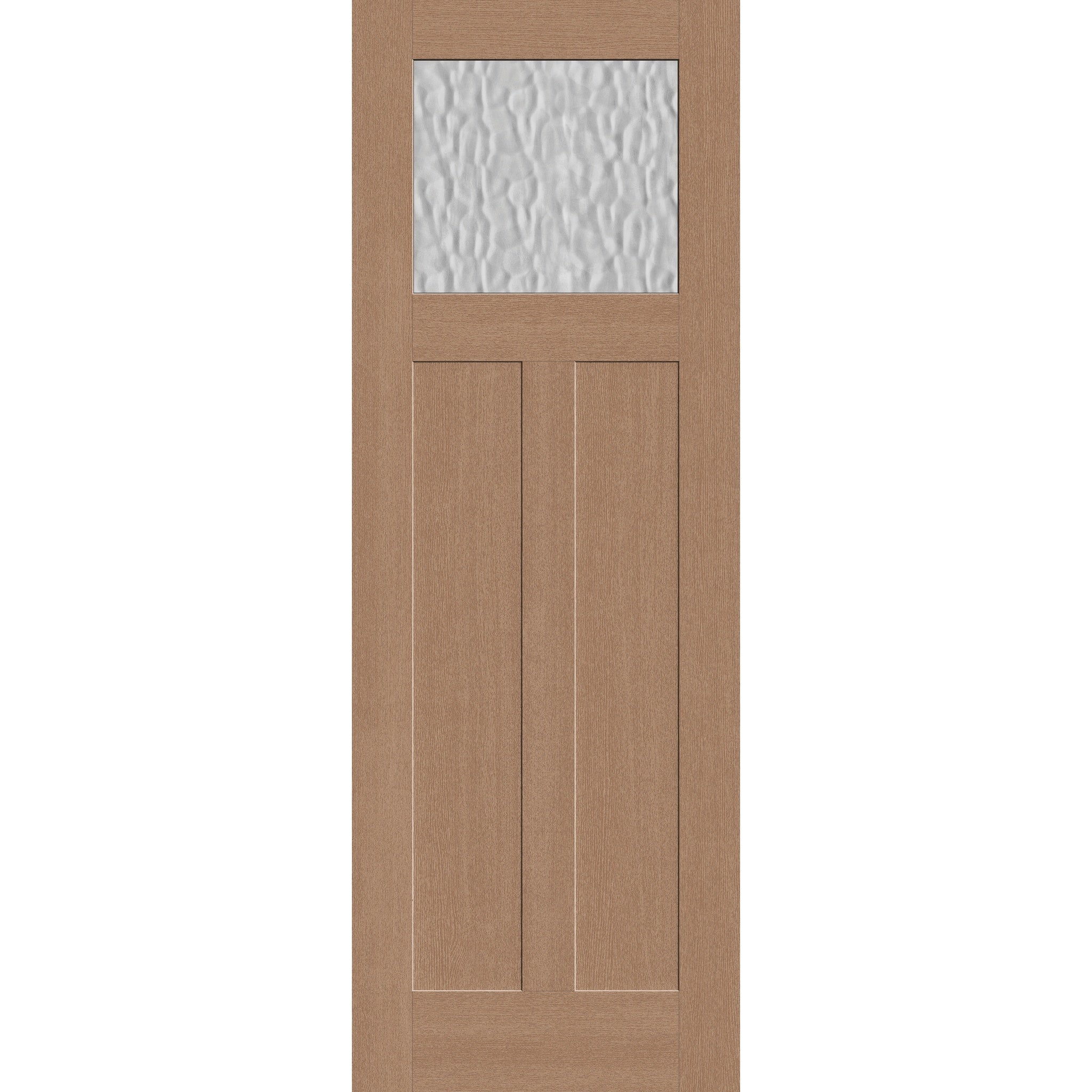 Vapor flush glazed fiberglass entry door, Craftsman 2 panel, 34" x 96", tan woodgrain finish
