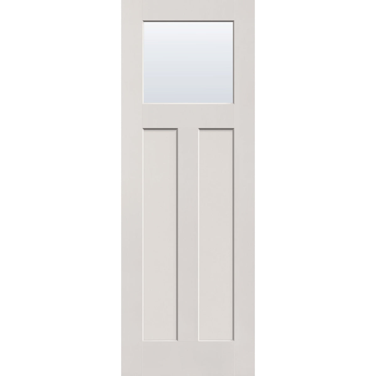 Clear flush glazed hurricane-rated fiberglass entry door, Craftsman 2 panel, 34" x 96", white satin smooth finish
