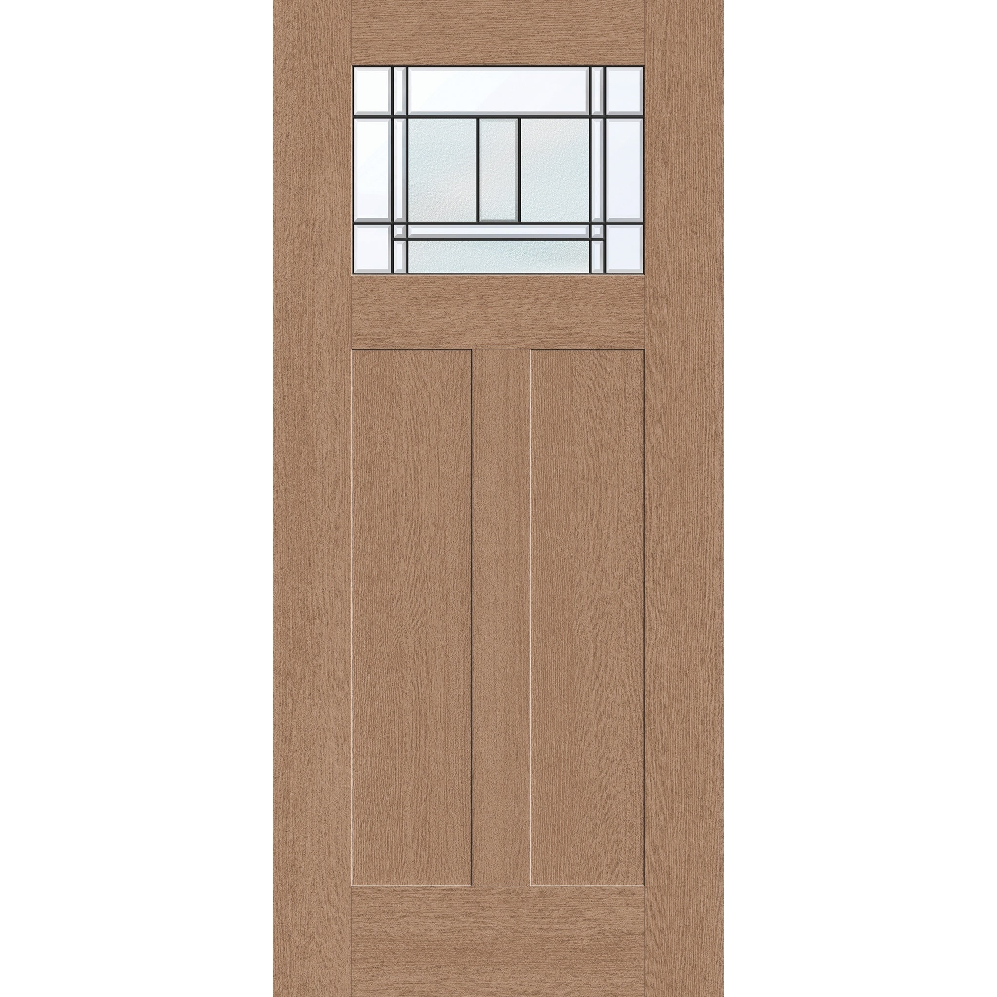 Berkley flush glazed fiberglass entry door, Craftsman 2 panel, 36" x 80", tan woodgrain finish, Patina caming