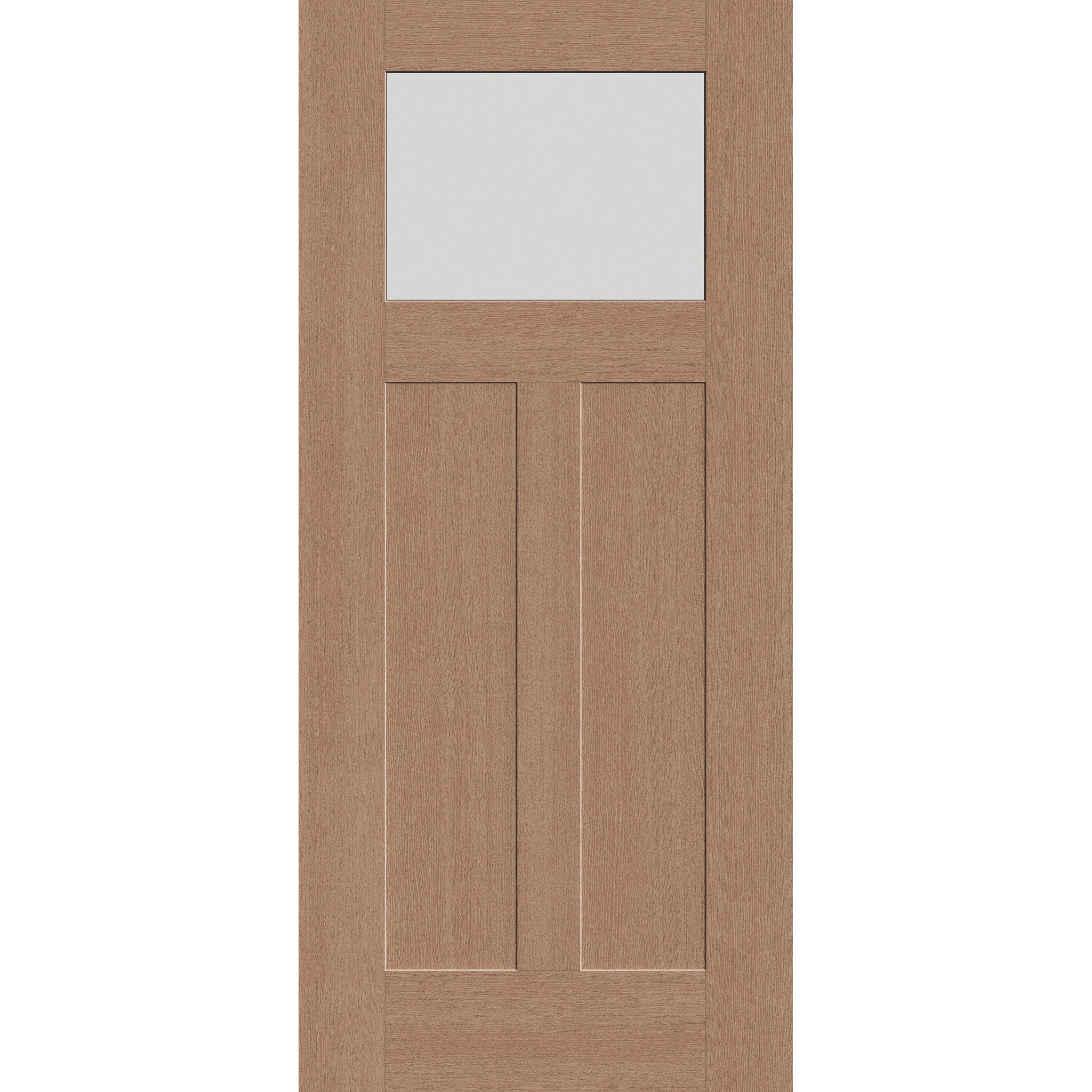 Frost flush glazed fiberglass entry door, Craftsman 2 panel, 36" x 80", tan woodgrain finish