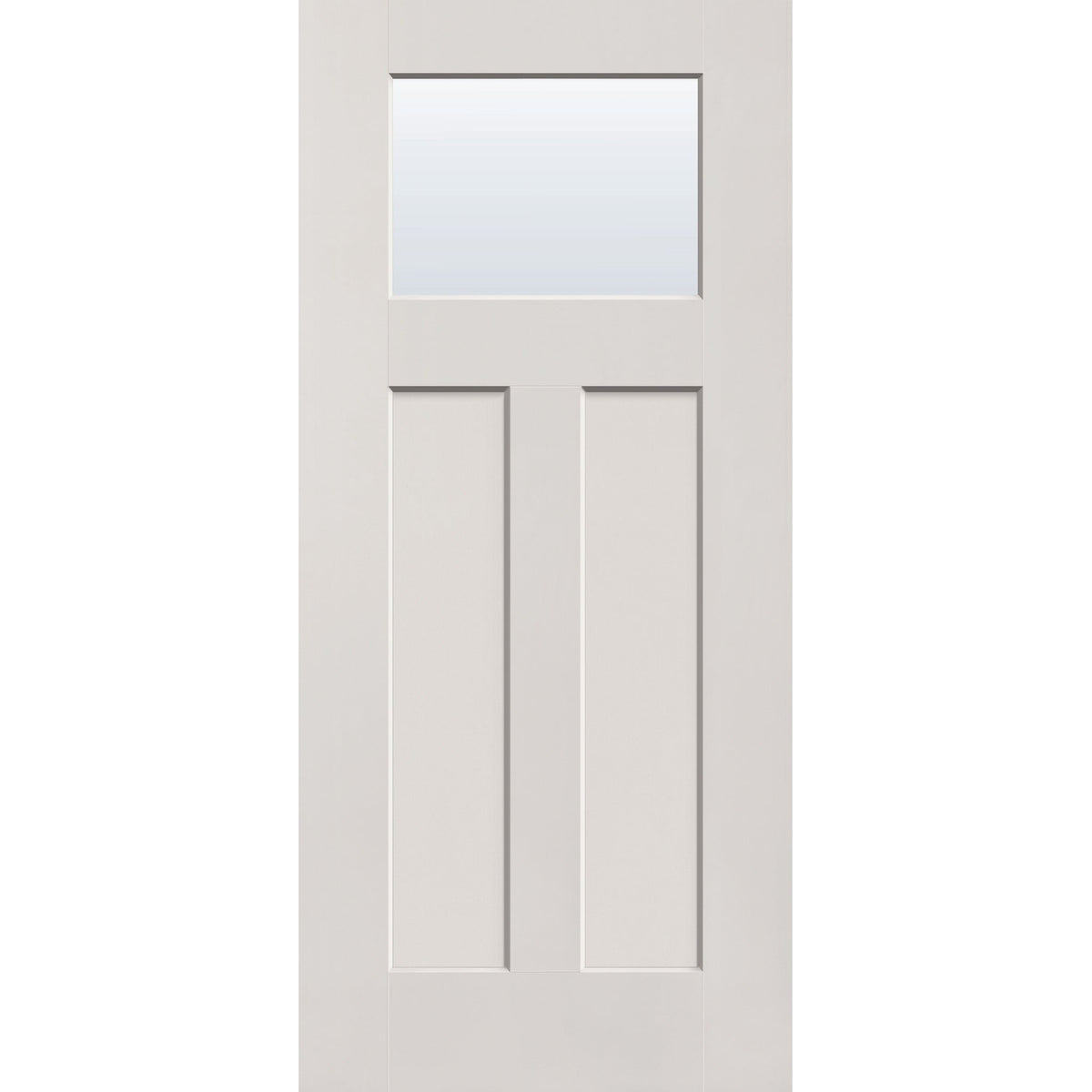 Clear flush glazed hurricane-rated fiberglass entry door, Craftsman 2 panel, 36" x 80", white satin smooth finish