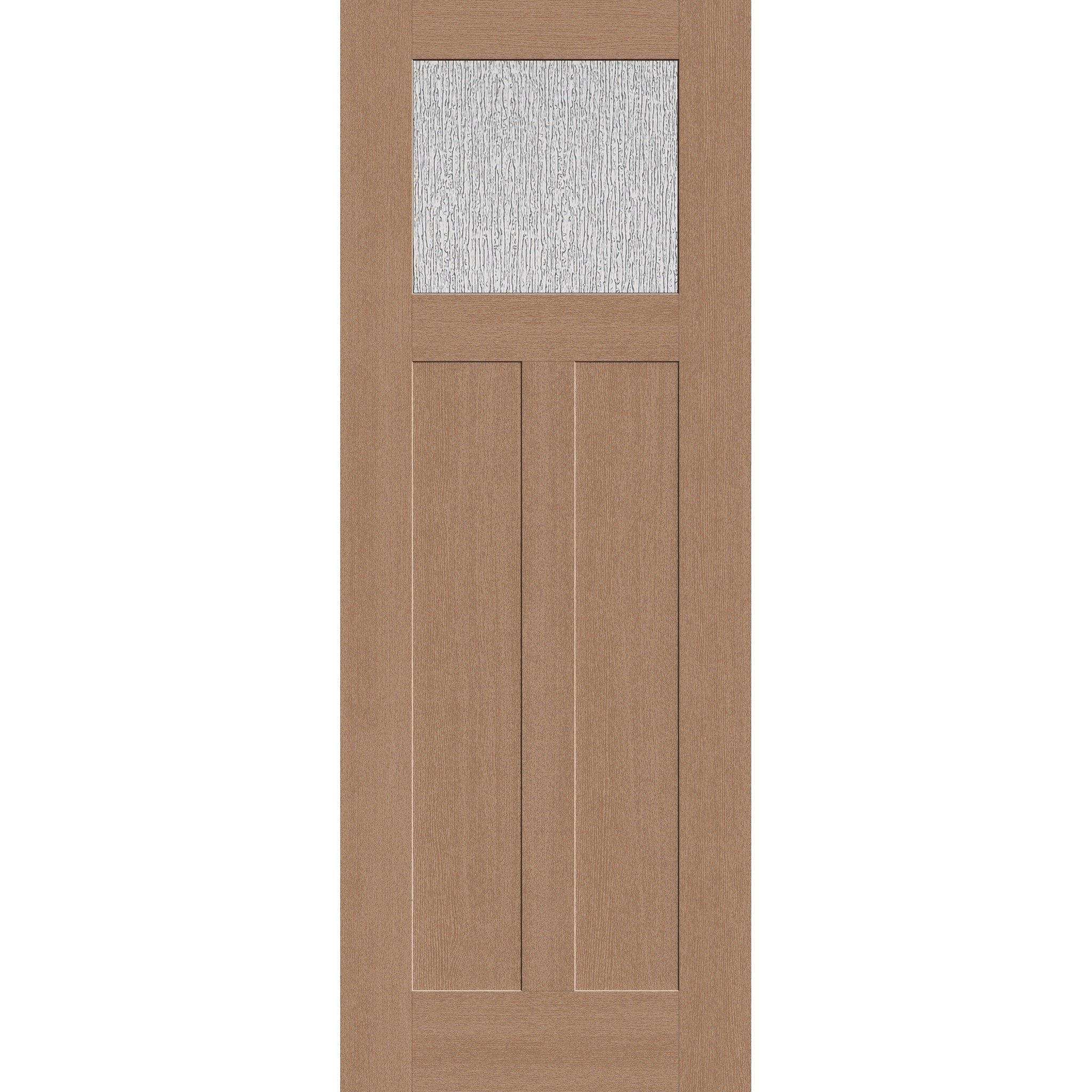 Rain flush glazed fiberglass entry door, Craftsman 2 panel, 36" x 96", tan woodgrain finish