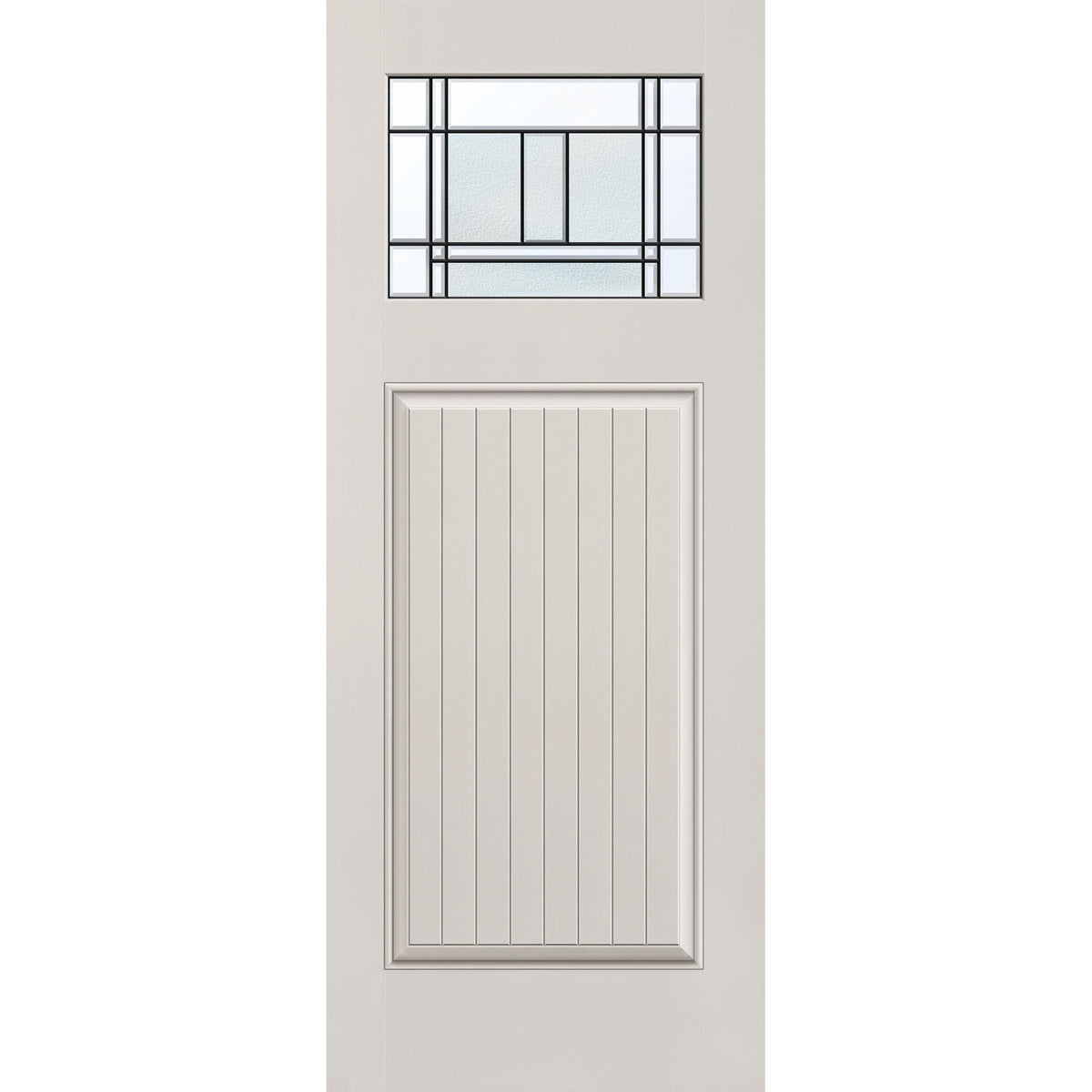 Berkley flush glazed fiberglass entry door, Craftsman plank, 32" x 80", white satin smooth finish, Patina caming