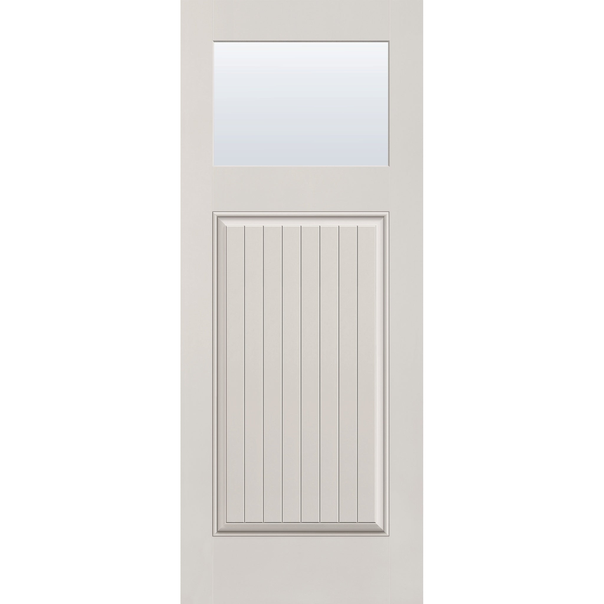Clear flush glazed fiberglass entry door, Craftsman plank, 32" x 80", white satin smooth finish