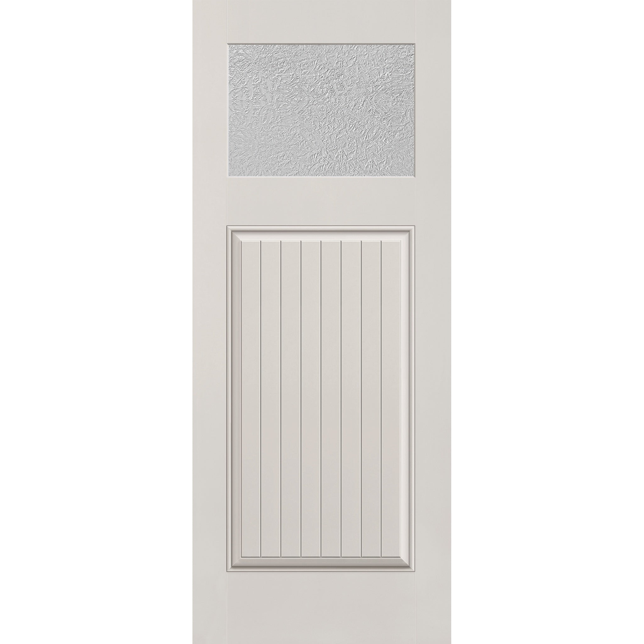 Micro-Granite flush glazed hurricane-rated fiberglass entry door, Craftsman plank, 32" x 80", white satin smooth finish
