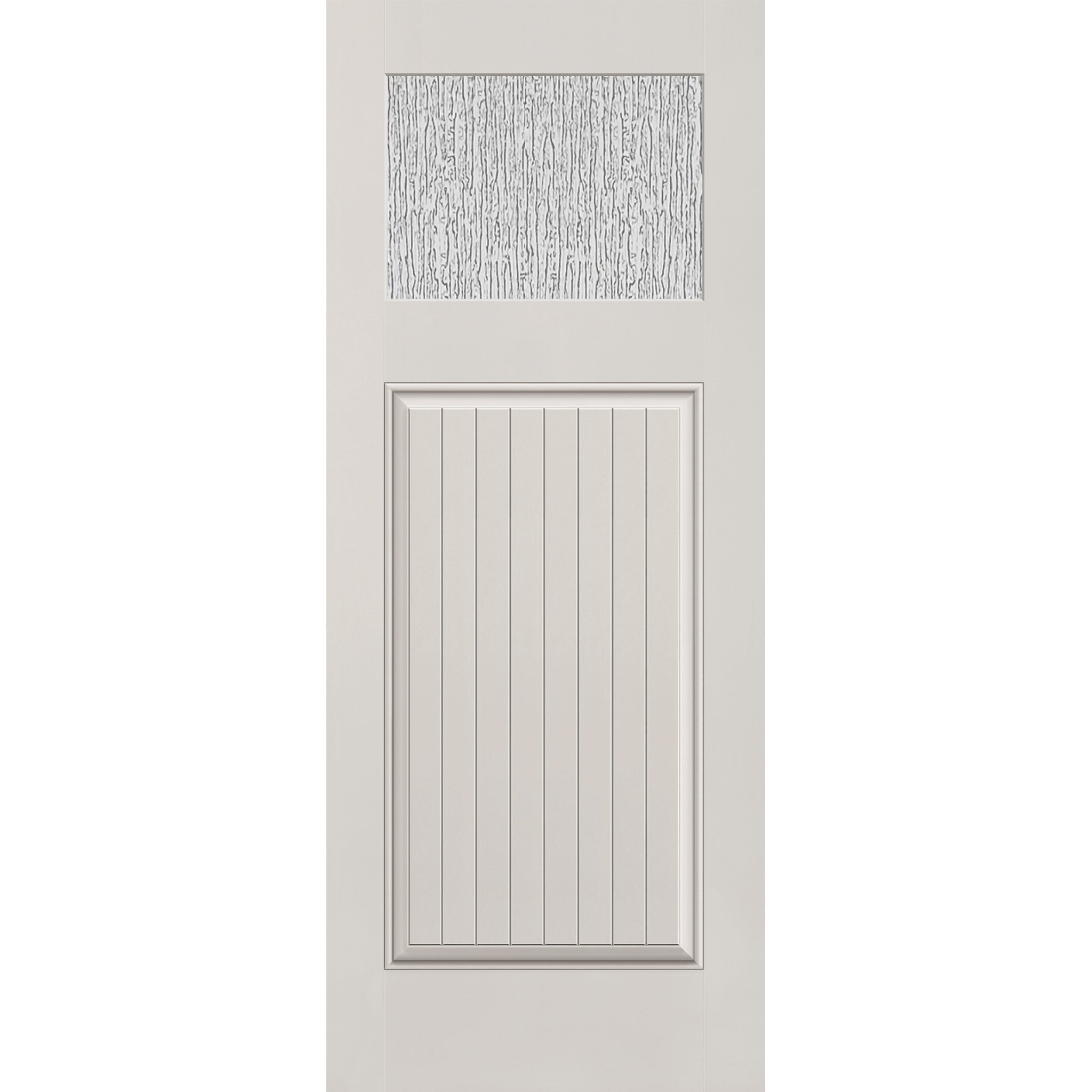 Rain flush glazed hurricane-rated fiberglass entry door, Craftsman plank, 32" x 80", white satin smooth finish