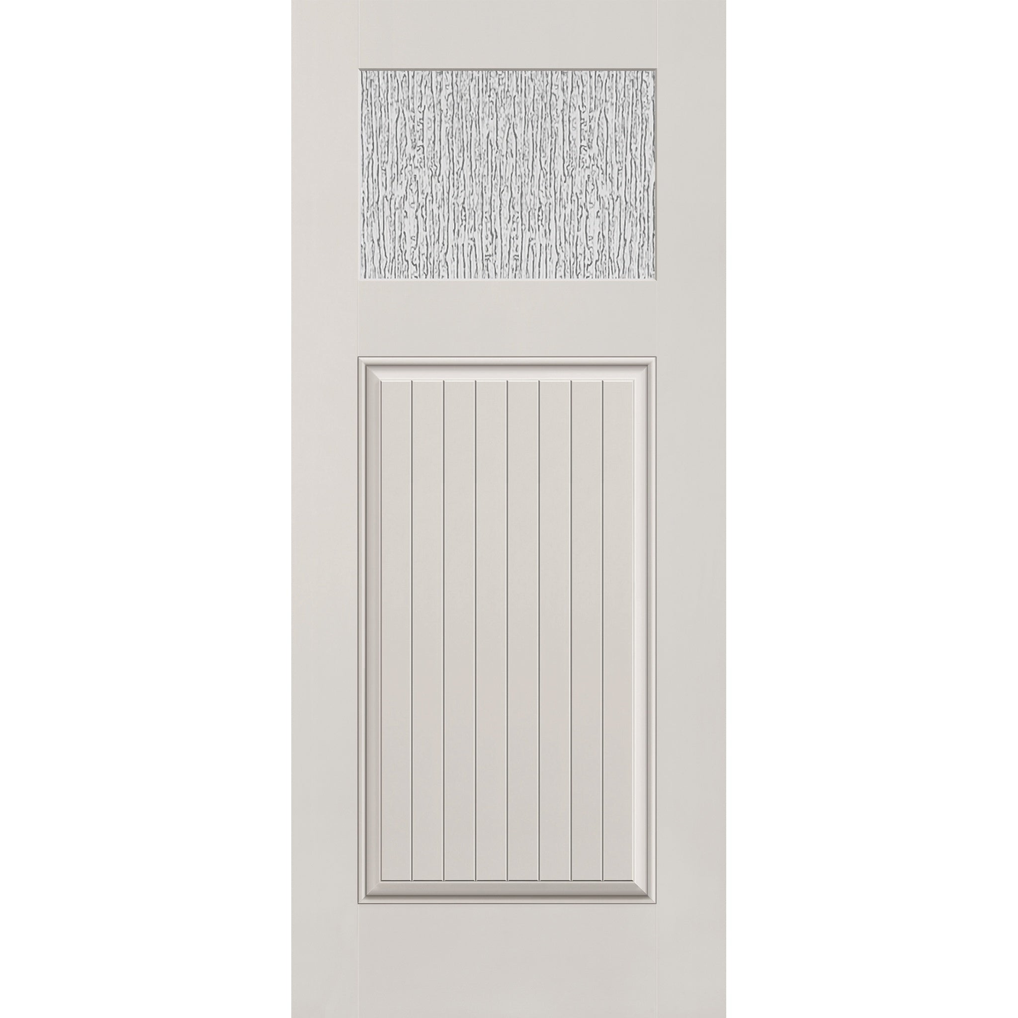 Rain flush glazed fiberglass entry door, Craftsman plank, 34" x 80", white satin smooth finish