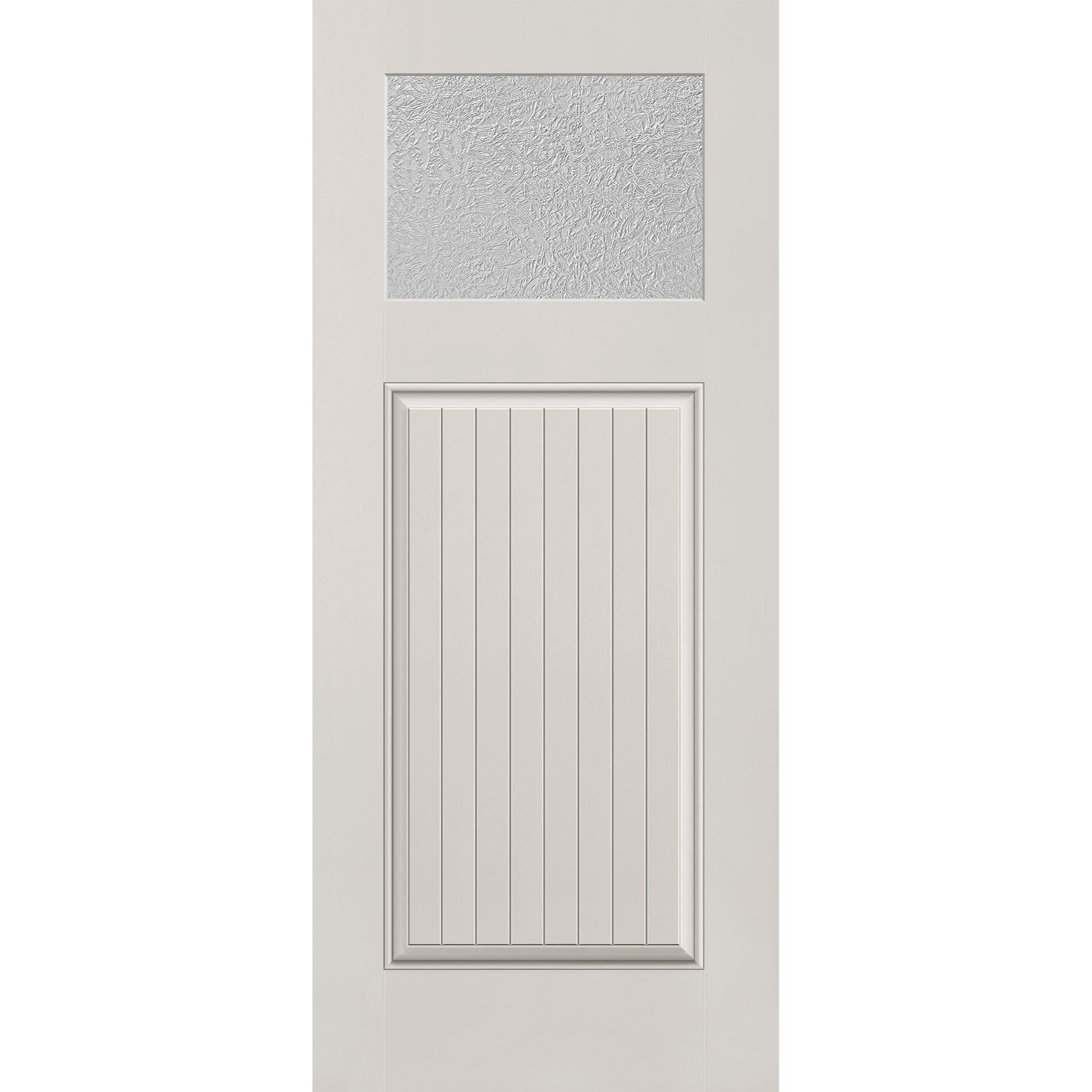 Micro-Granite flush glazed hurricane-rated fiberglass entry door, Craftsman plank, 34" x 80", white satin smooth finish