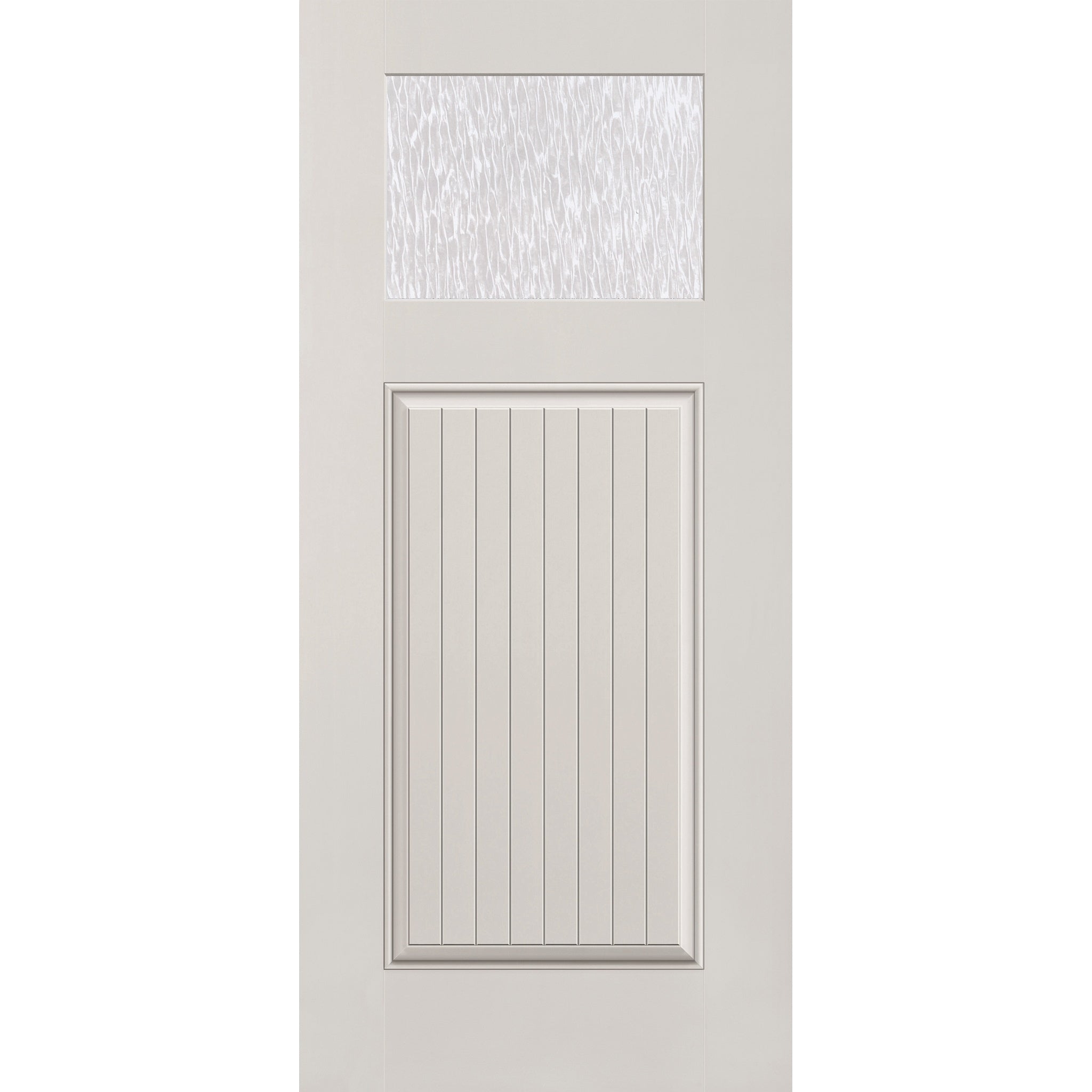 Double Waterglass flush glazed fiberglass entry door, Craftsman plank, 36" x 80", white satin smooth finish