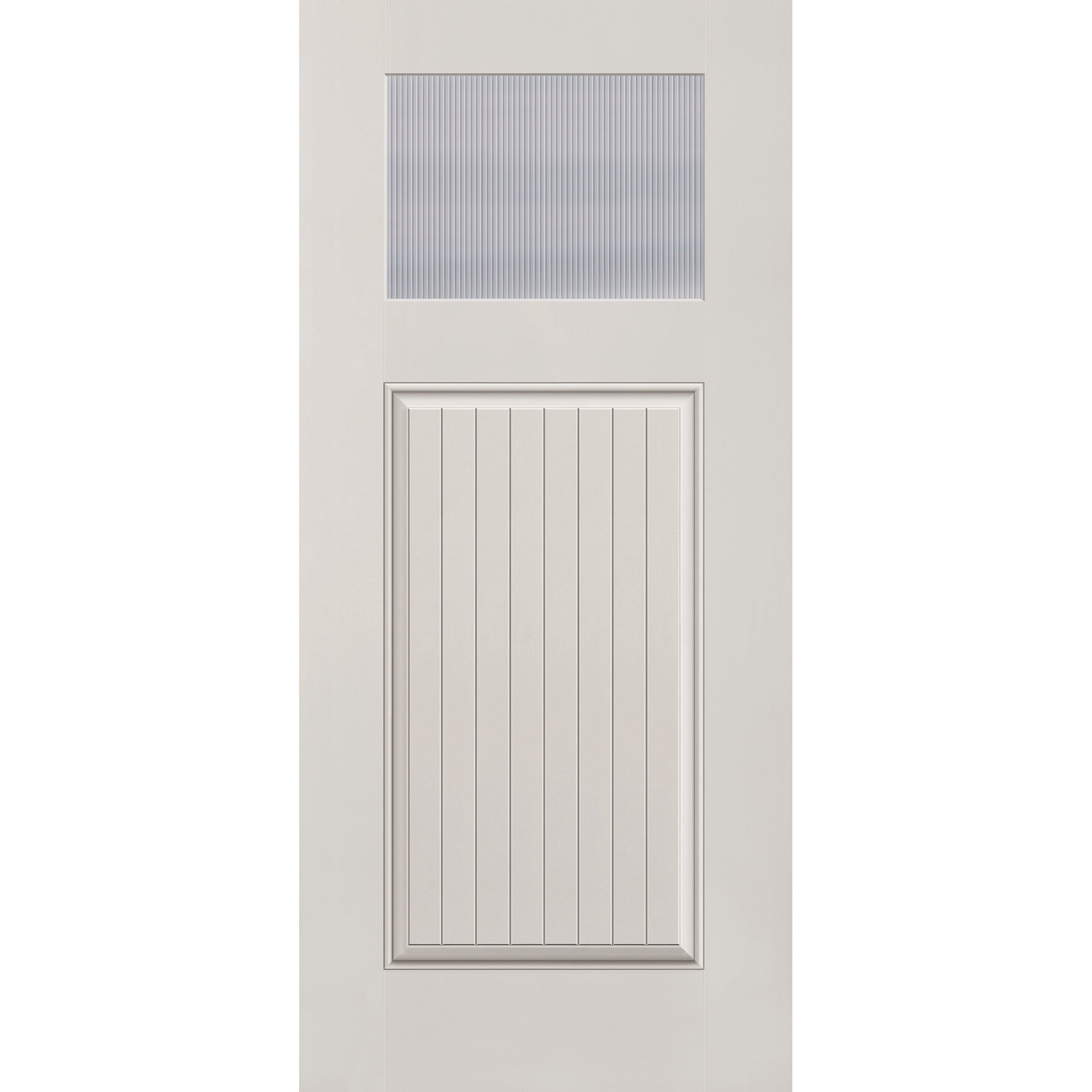 Wide Reed flush glazed fiberglass entry door, Craftsman plank, 36" x 80", white satin smooth finish