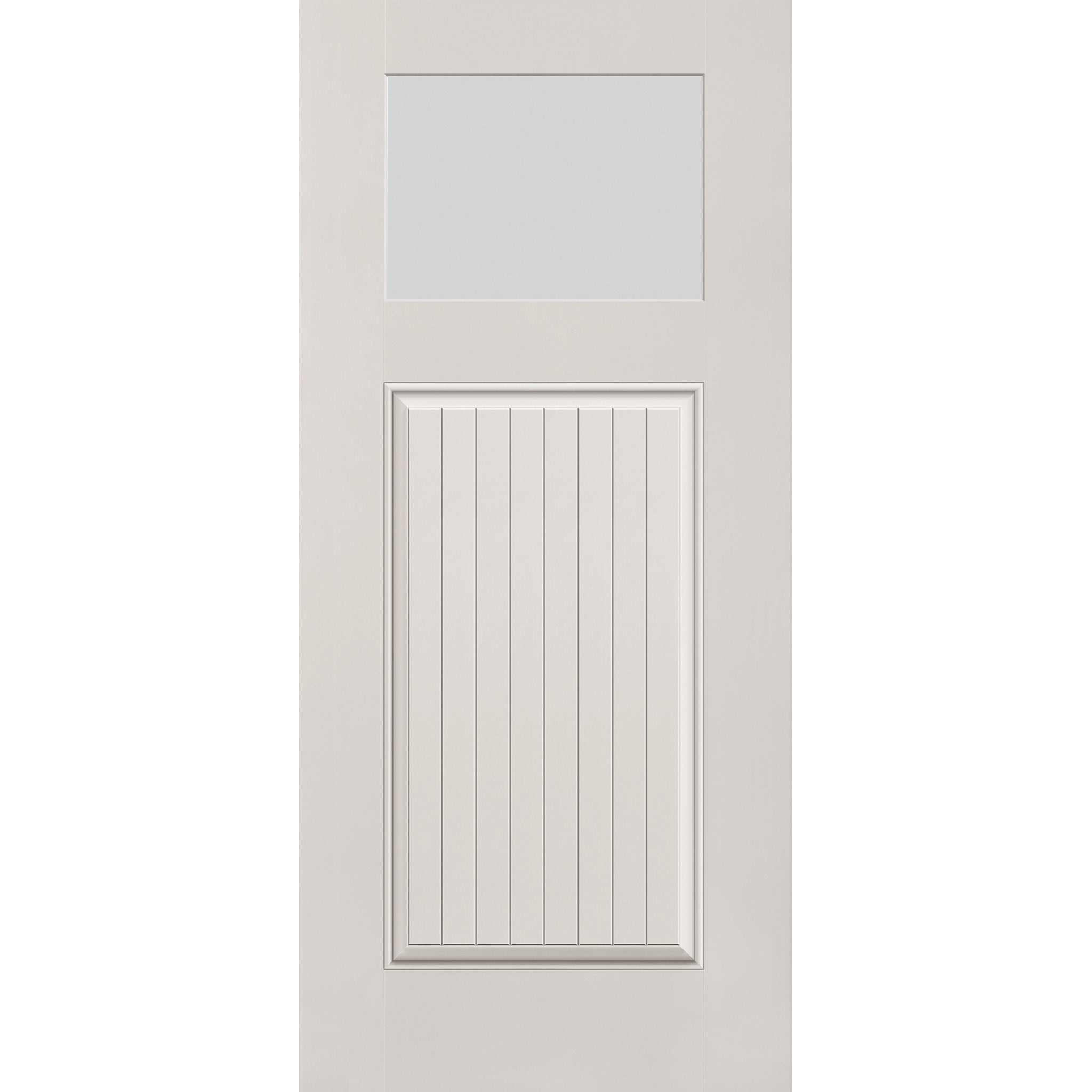 Frost flush glazed hurricane-rated fiberglass entry door, Craftsman plank, 36" x 80", white satin smooth finish