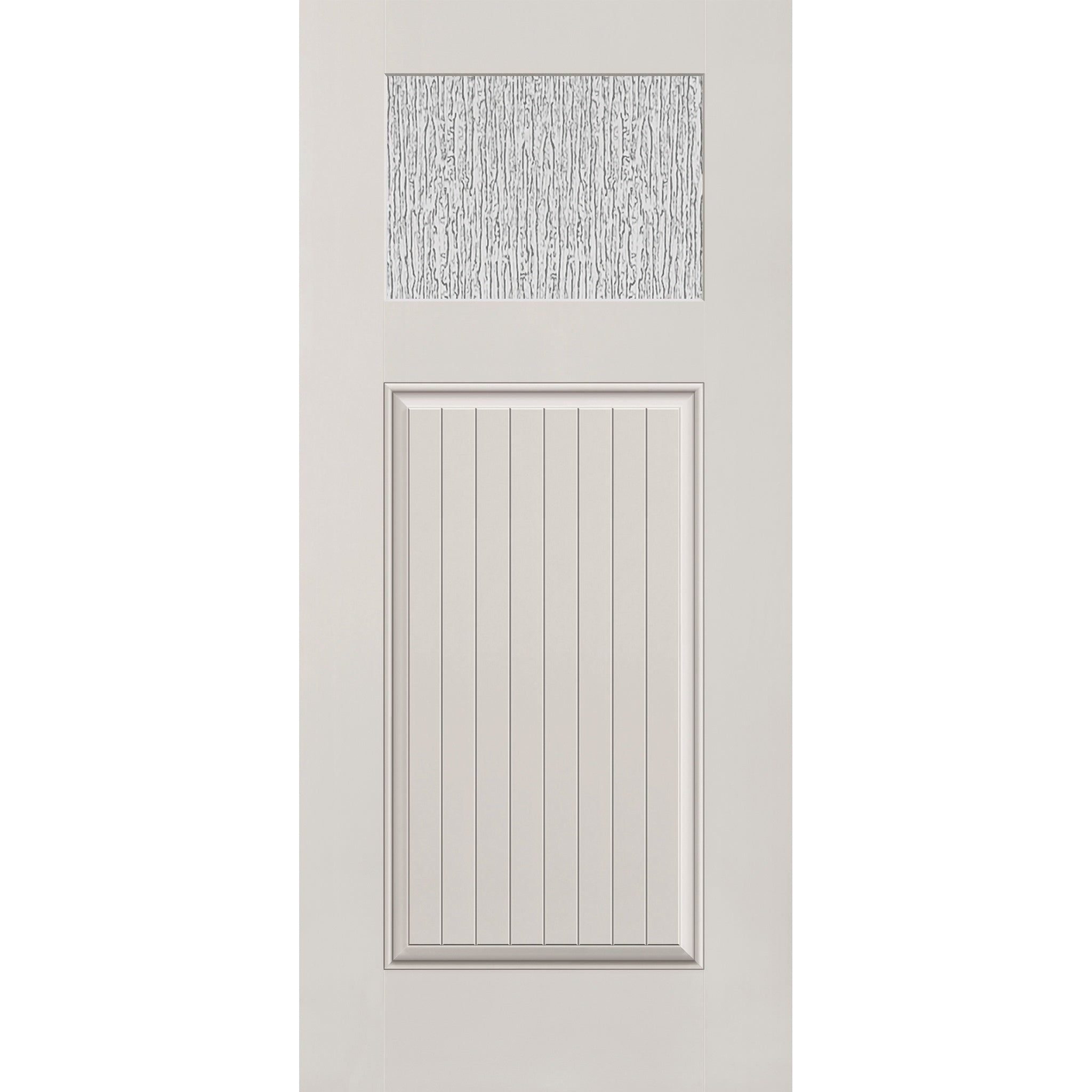 Rain flush glazed hurricane-rated fiberglass entry door, Craftsman plank, 36" x 80", white satin smooth finish