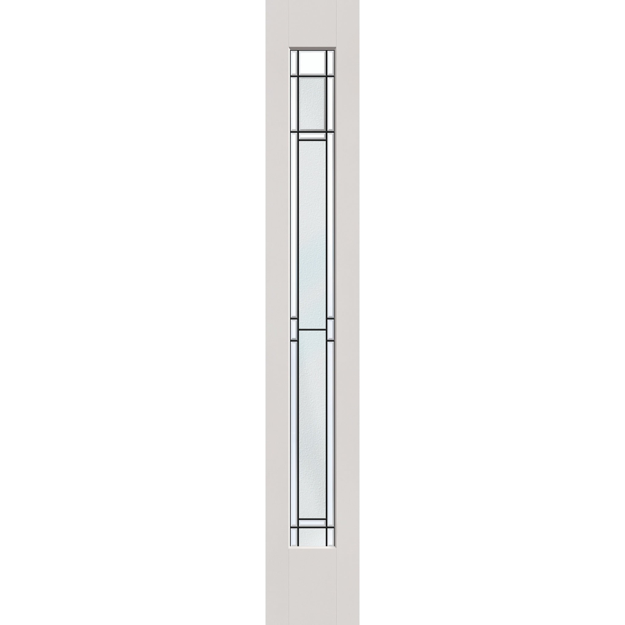 Berkley flush glazed hurricane-rated fiberglass sidelite panel, full lite, 12" x 80", white satin smooth finish, Patina caming