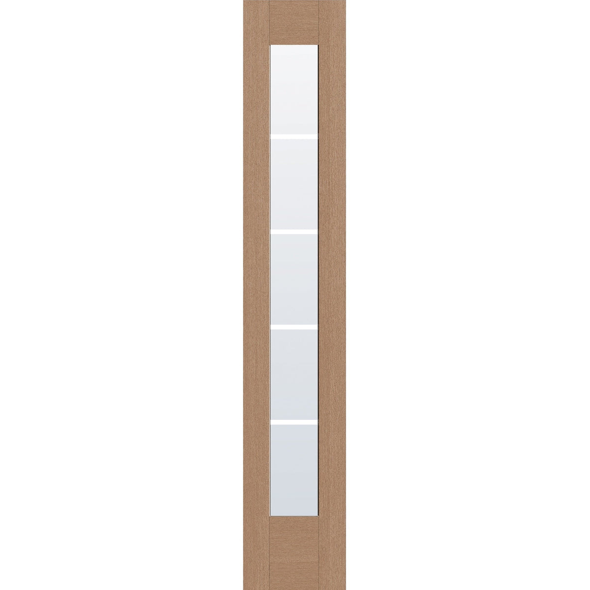 5 light grille flush glazed hurricane-rated fiberglass sidelite panel, full lite, 14" x 80", tan woodgrain finish, white grilles between glass