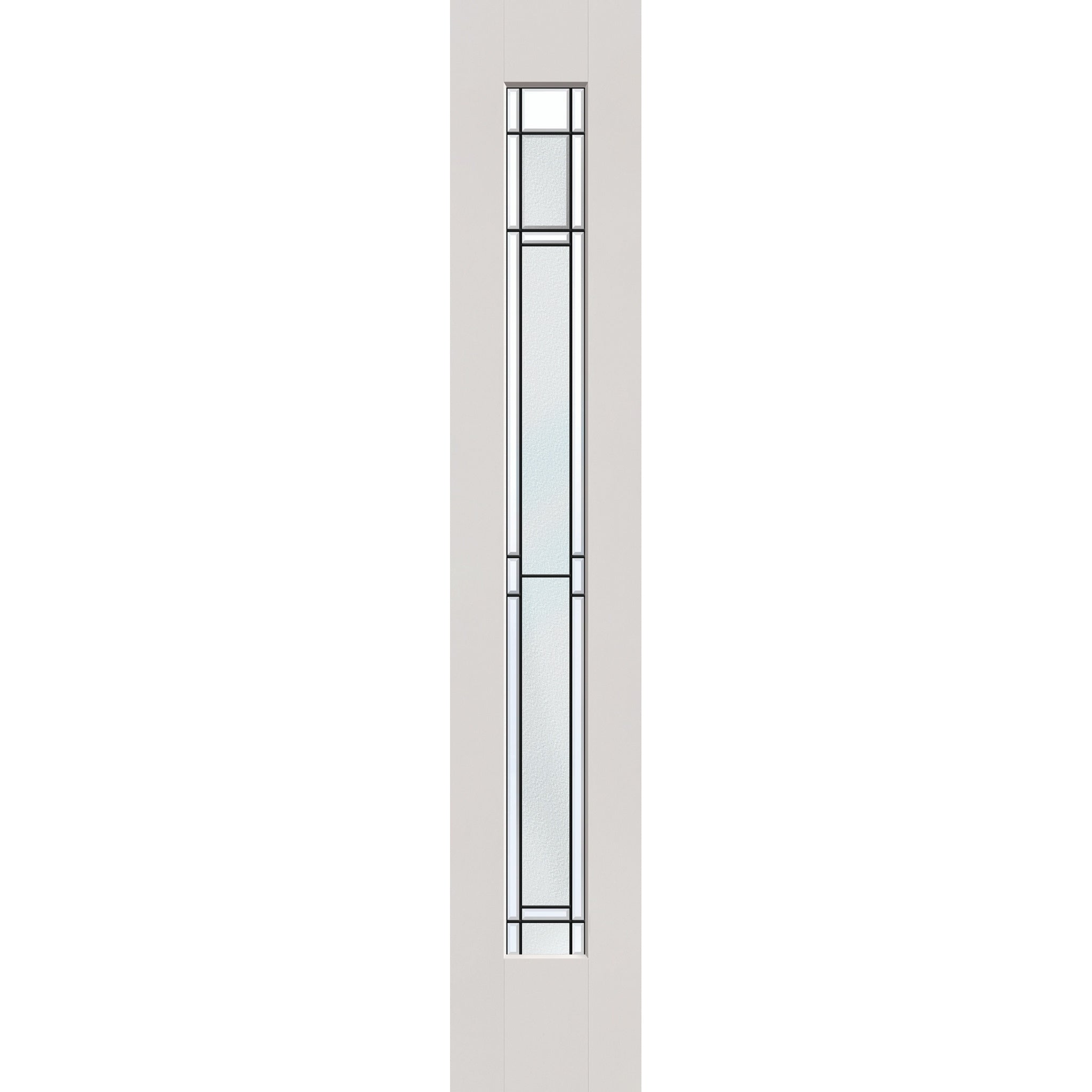 Berkley flush glazed hurricane-rated fiberglass sidelite panel, full lite, 14" x 80", white satin smooth finish, Patina caming