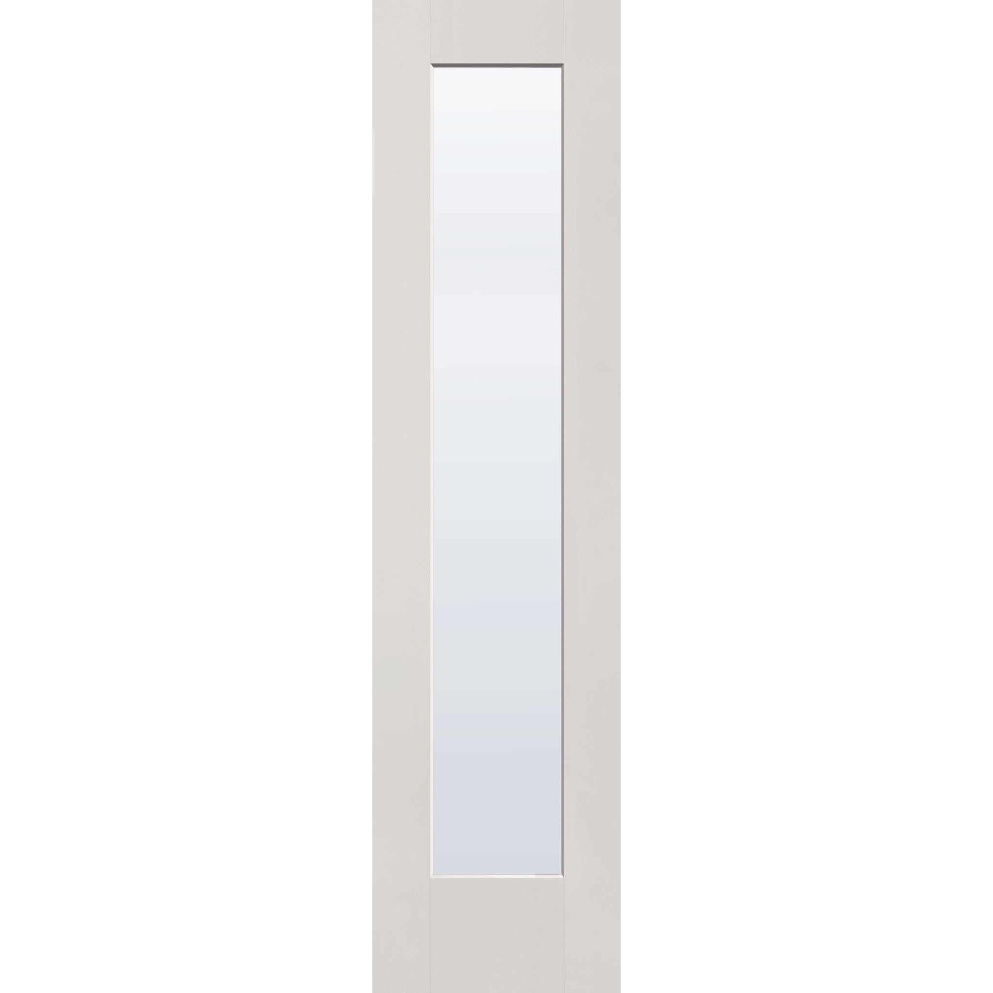 Clear flush glazed fiberglass entry door, full lite, 24" x 96", white satin smooth finish