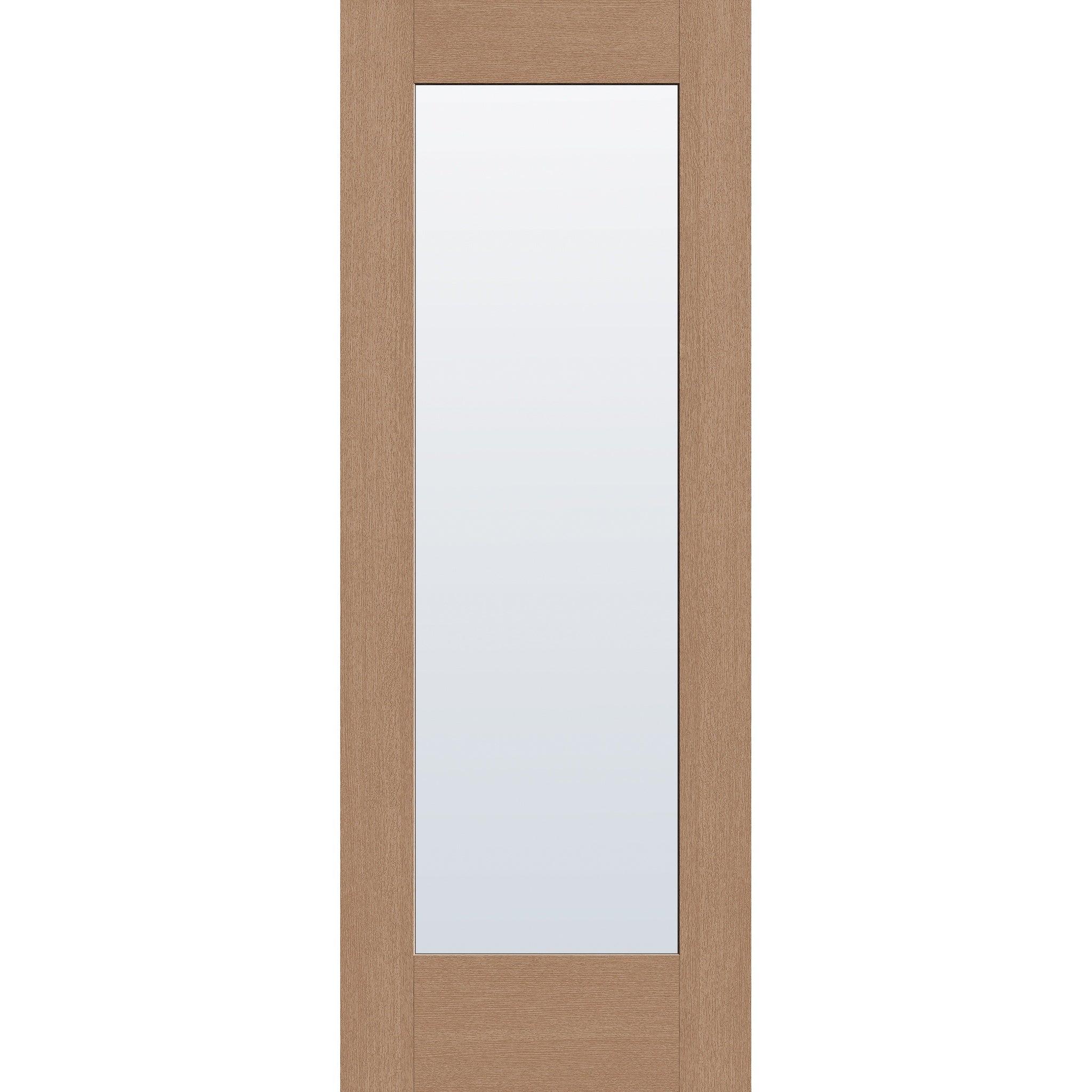 Clear flush glazed fiberglass entry door, full lite, 30" x 80", tan woodgrain finish