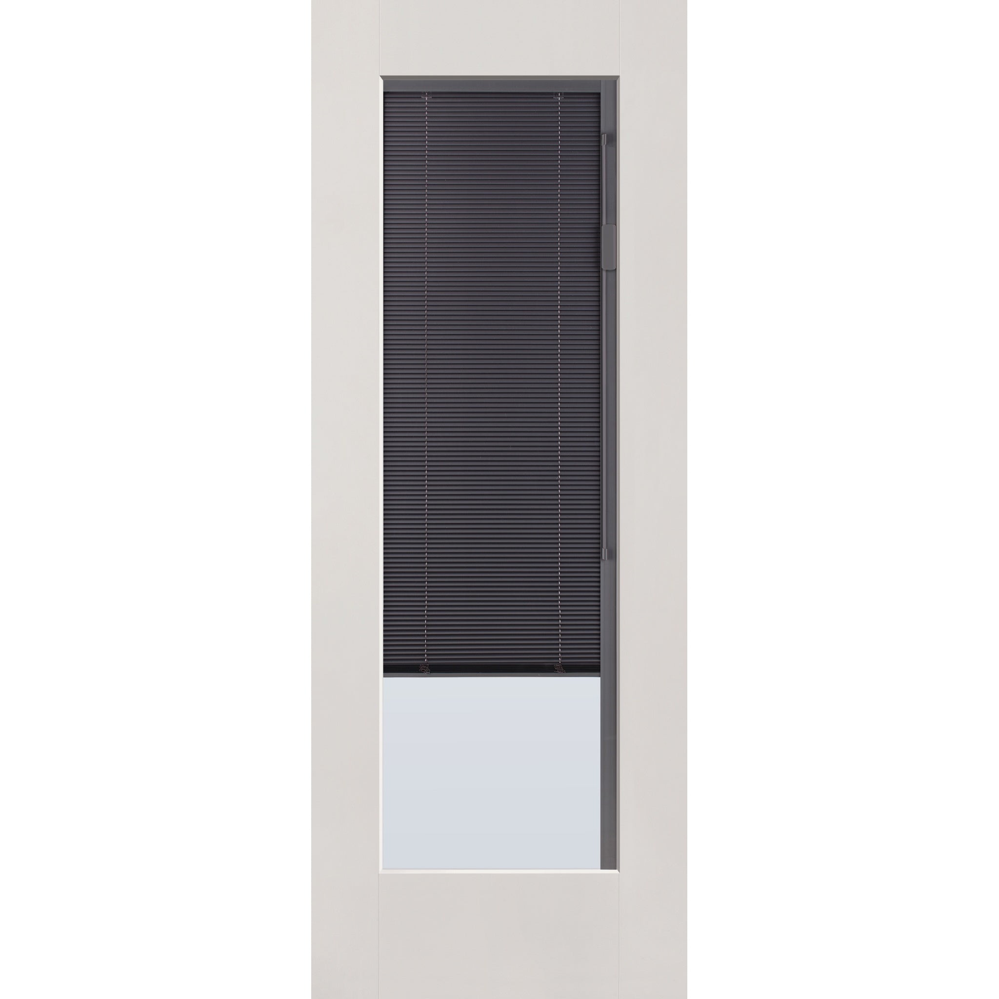 Raise & Lower Blinds flush glazed fiberglass entry door, full lite, 30" x 80", white satin smooth finish, slate blinds