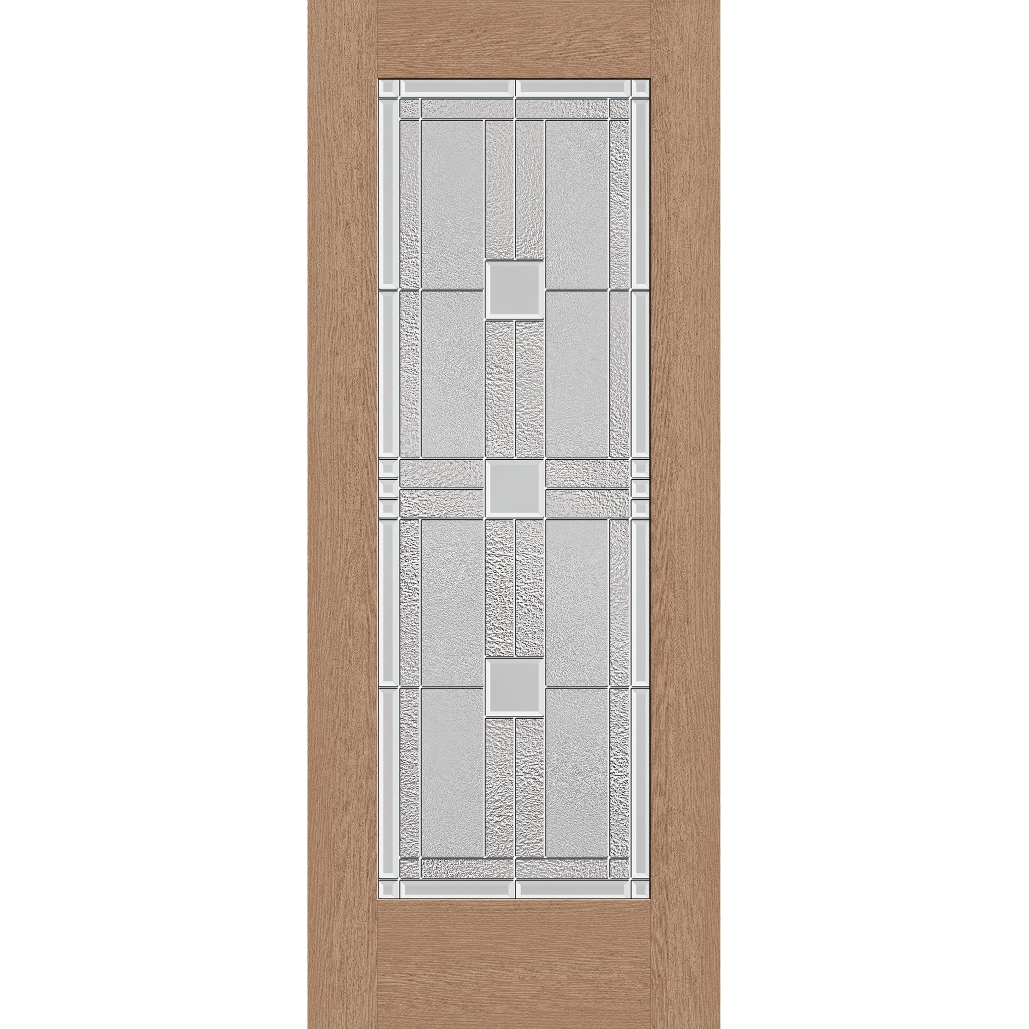 Austin flush glazed fiberglass entry door, full lite, 32" x 80", tan woodgrain finish, Satin Nickel caming