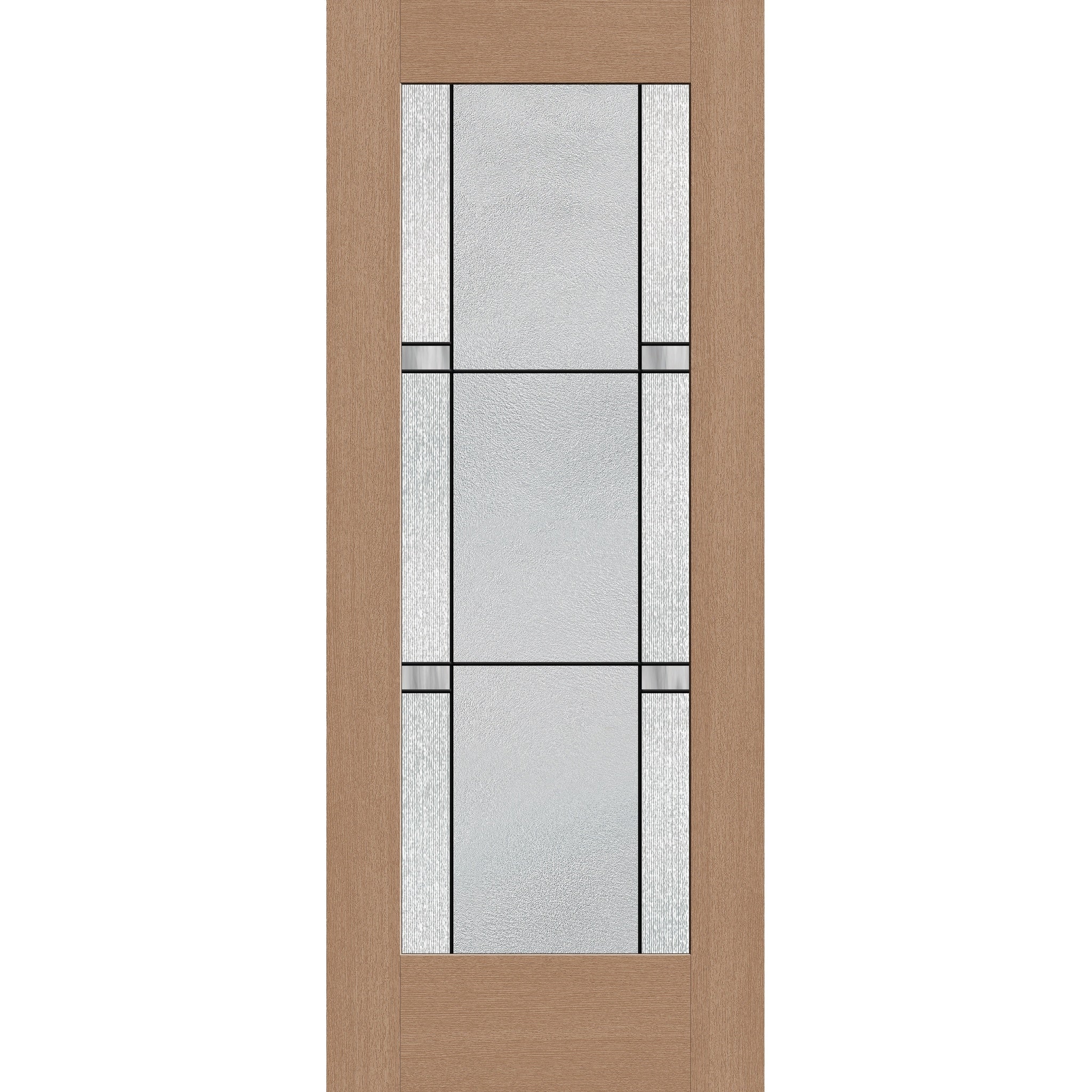 Dexter flush glazed fiberglass entry door, full lite, 32" x 80", tan woodgrain finish, Black Aluminum caming