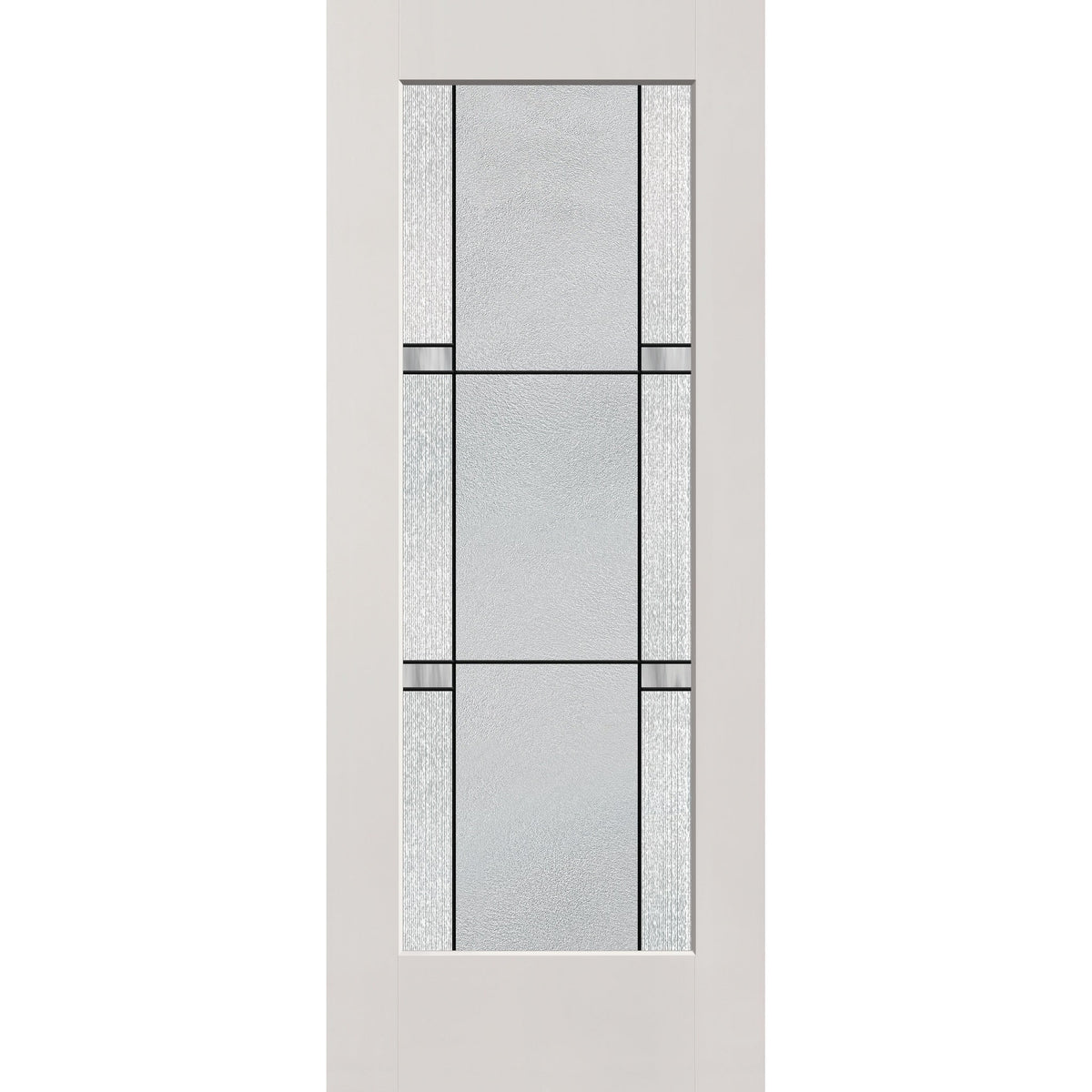 Dexter flush glazed fiberglass entry door, full lite, 32" x 80", white satin smooth finish, Black Aluminum caming