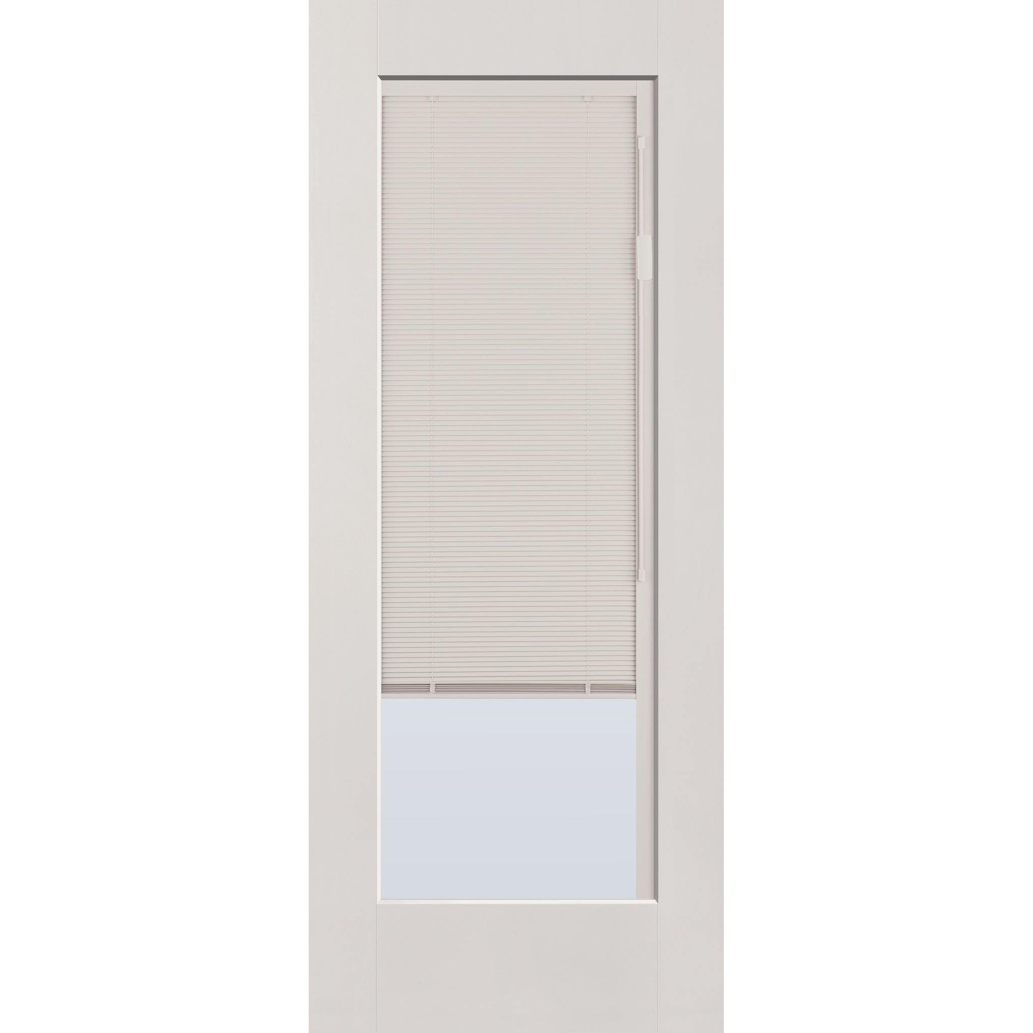 Raise & Lower Blinds flush glazed fiberglass entry door, full lite, 32" x 80", white satin smooth finish, white blinds