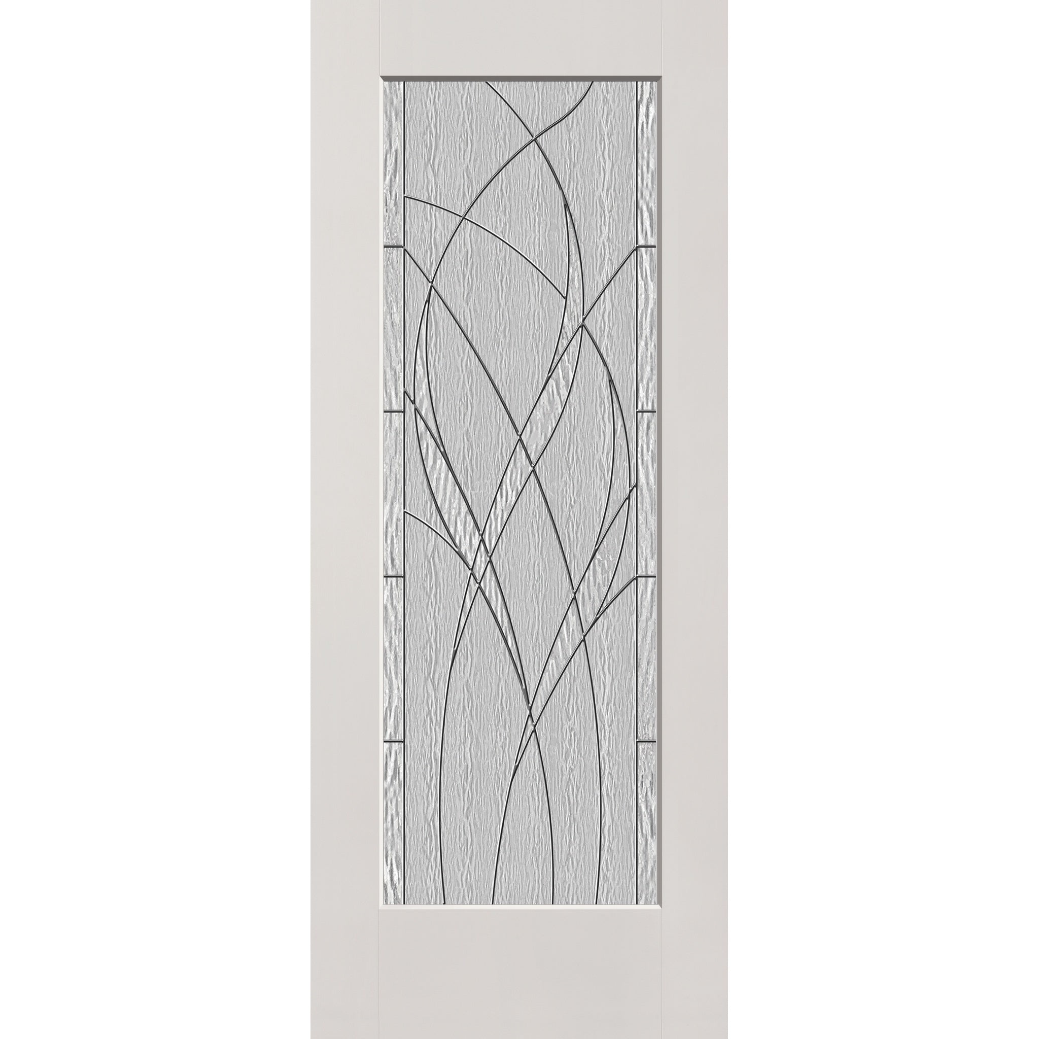 Waterside flush glazed fiberglass entry door, full lite, 32" x 80", white satin smooth finish, Black Chrome caming