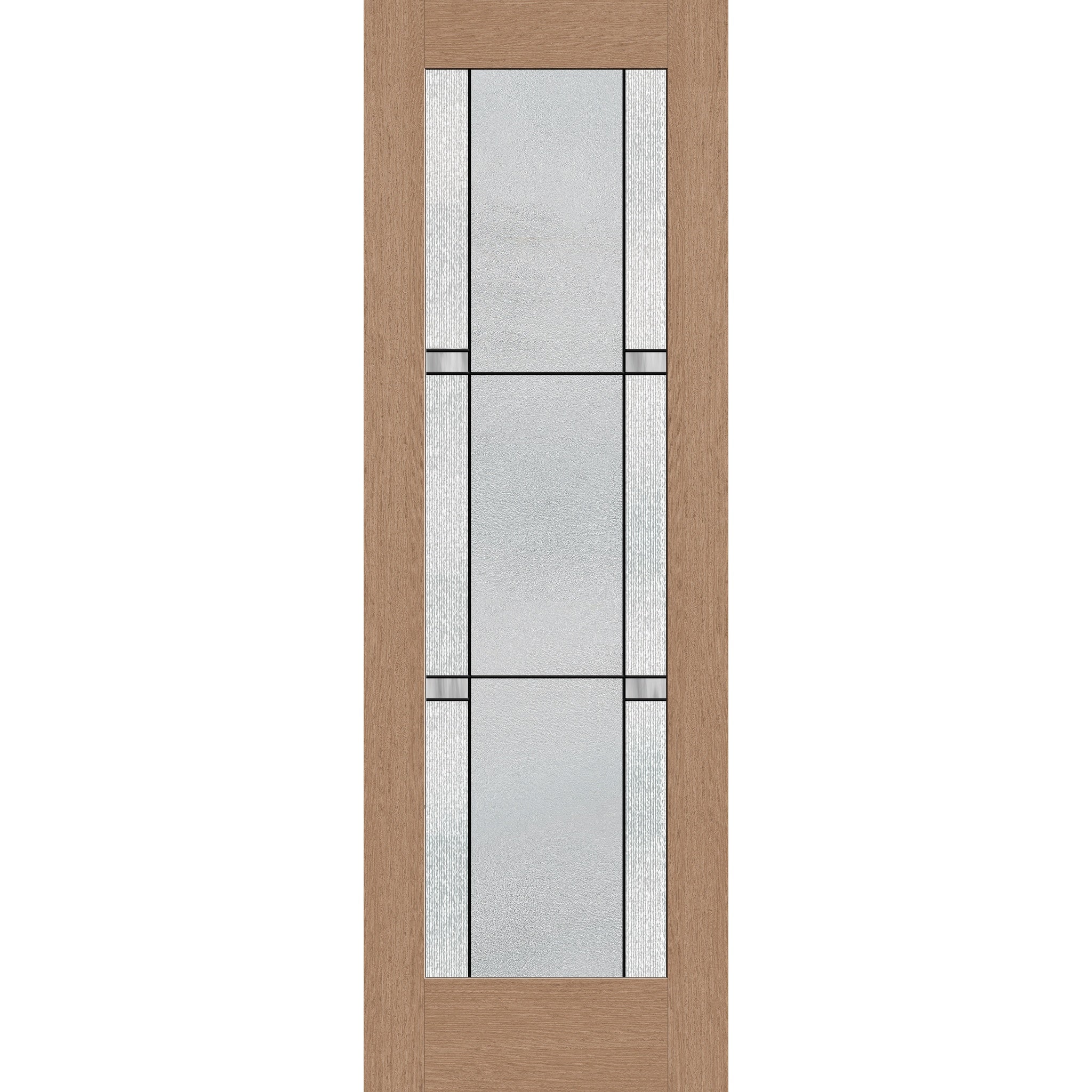 Dexter flush glazed hurricane-rated fiberglass entry door, full lite, 32" x 96", tan woodgrain finish, Black Aluminum caming